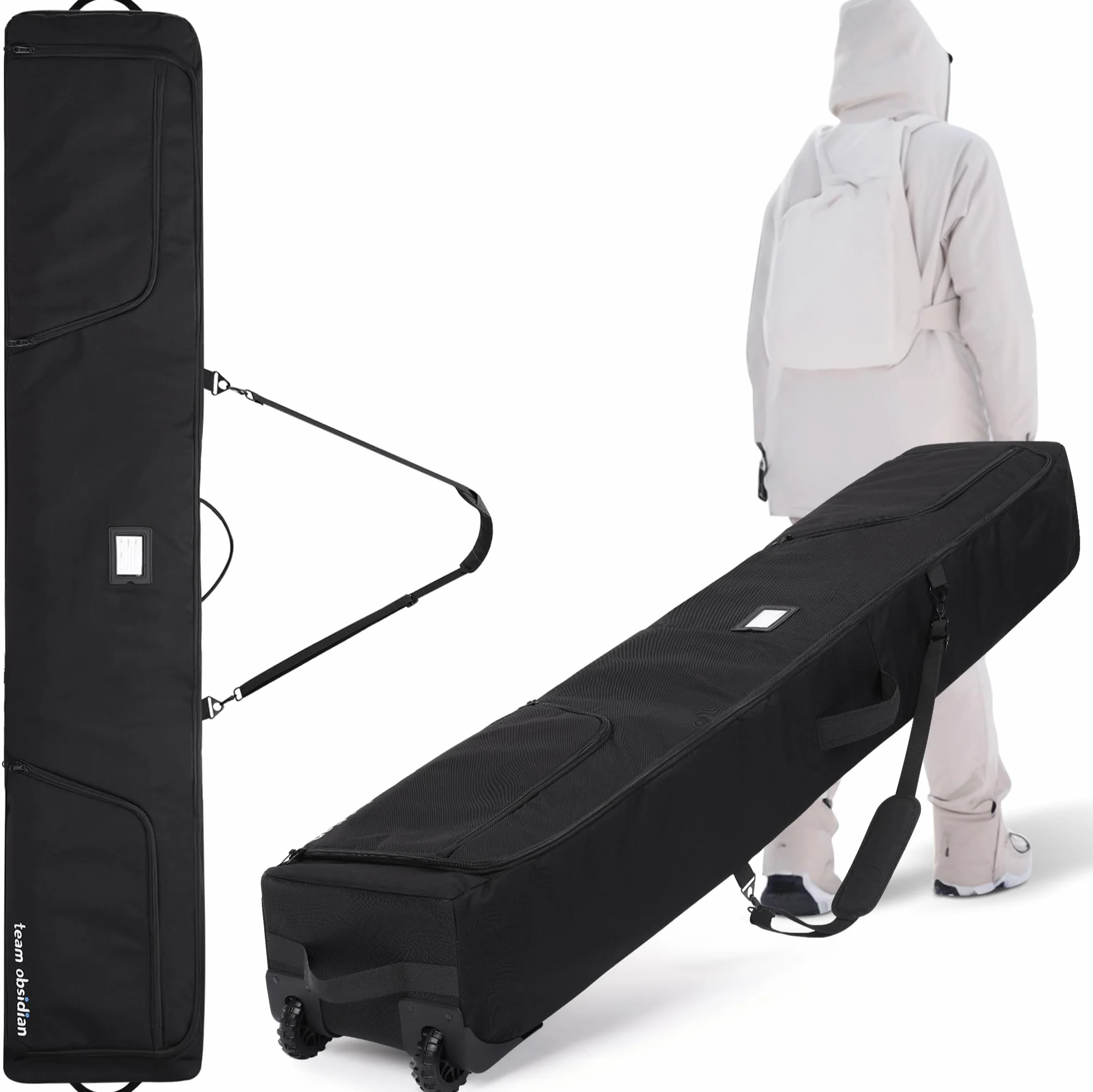 TeamObsidian Funda Snowboard con Ruedas 175 cm Bolsa Acolchada Resistente al Agua