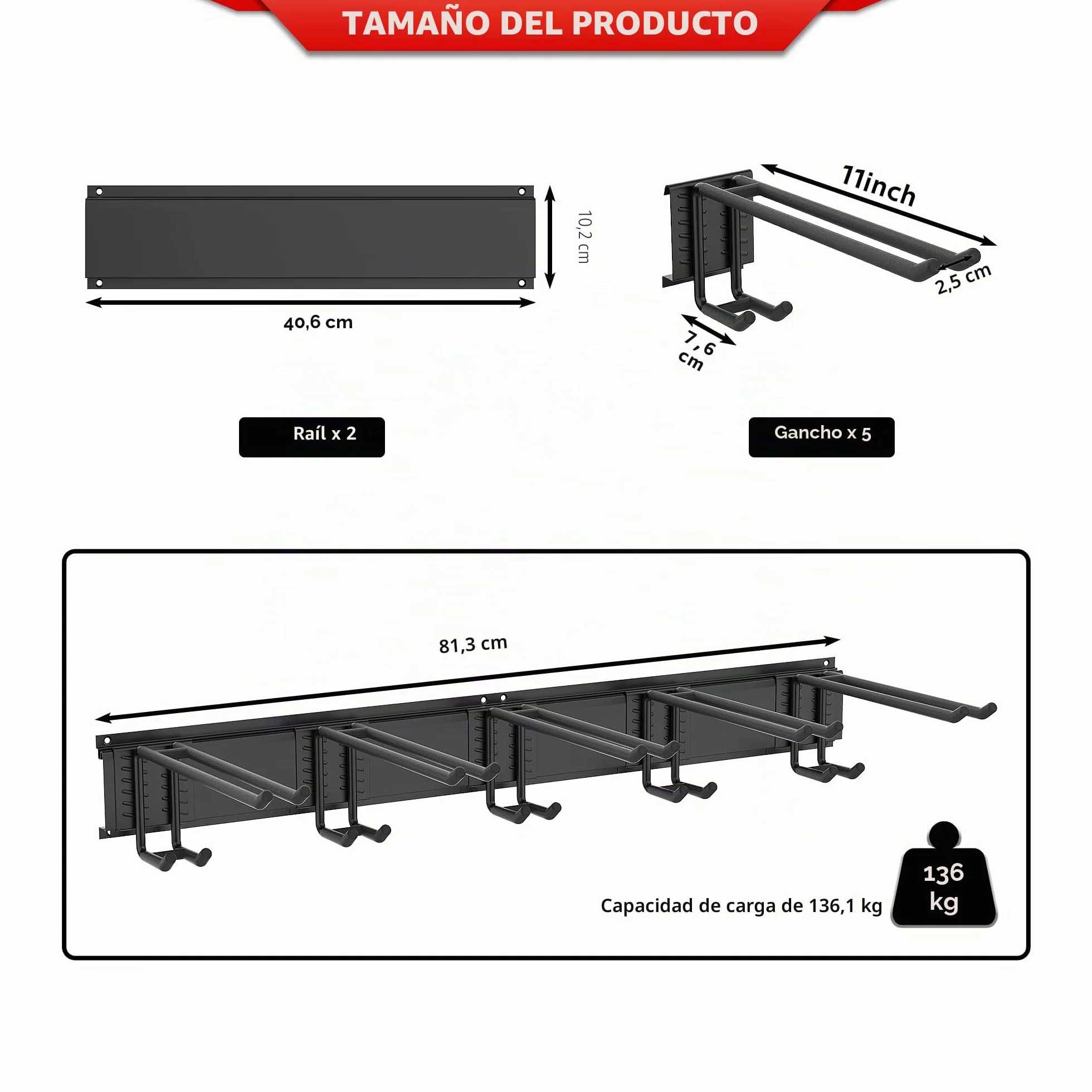Ultrawall Soporte de esquís montado en la pared para sistema organizador de garaje, 10 pares, 300 libras