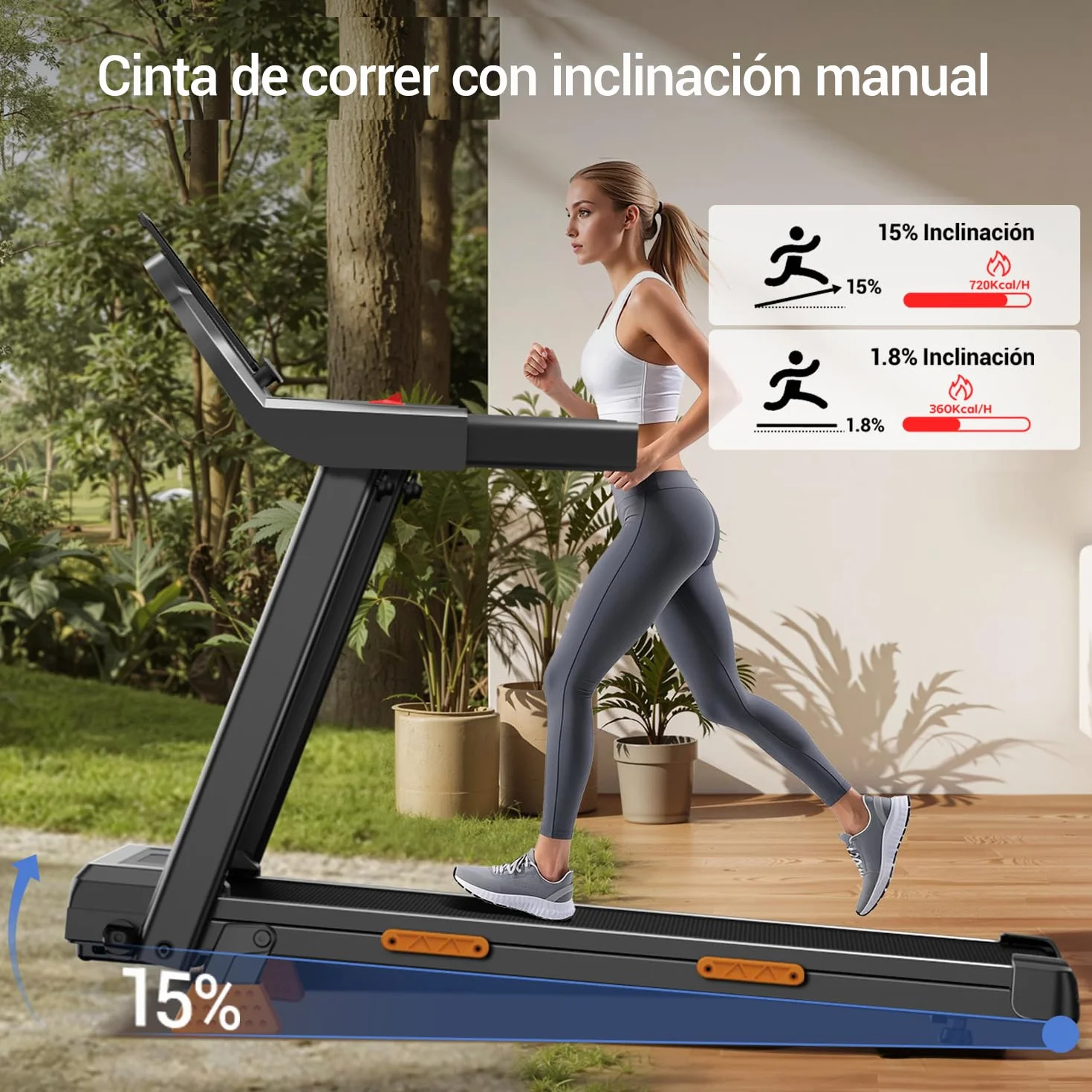 UMAY 15% Cinta de Correr Plegable con Inclinación 12KM/H, Cinta de Andar Plegable 3.0HP, Caminadora Electrica para Casa con LED Táctil, Sistema Amortiguador, Entrenamiento en Silencio, Soporte 136KG