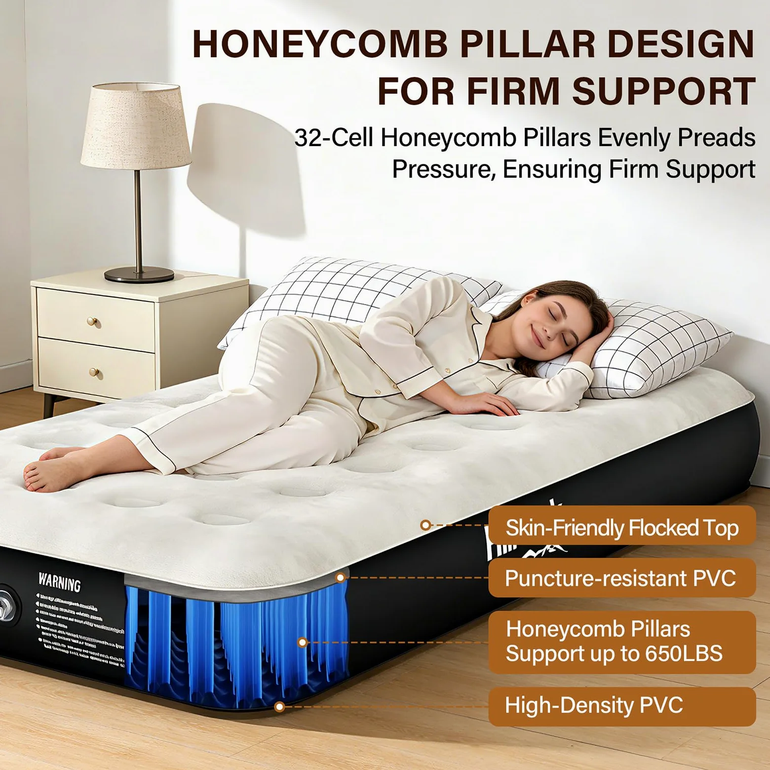 HiiPeak Colchón de aire individual de lujo con bomba integrada, cubrecolchón de gamuza suave para una comodidad superior, colchón inflable, cama de aire portátil para camping, invitados y hogar