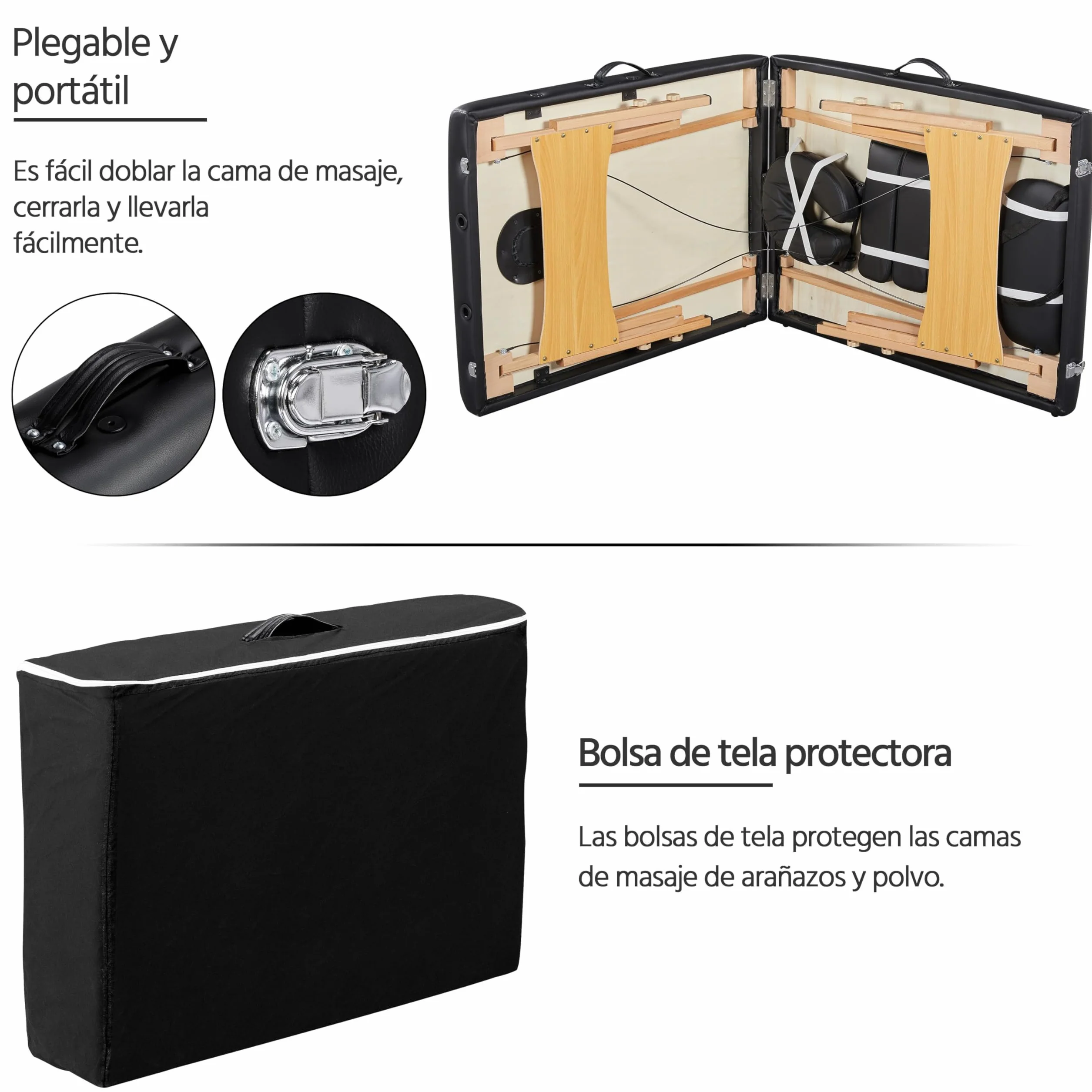 Yaheetech Camilla de Masaje Plegable 92 cm Ancho Portátil 2 Zonas Madera Haya Altura Ajustable