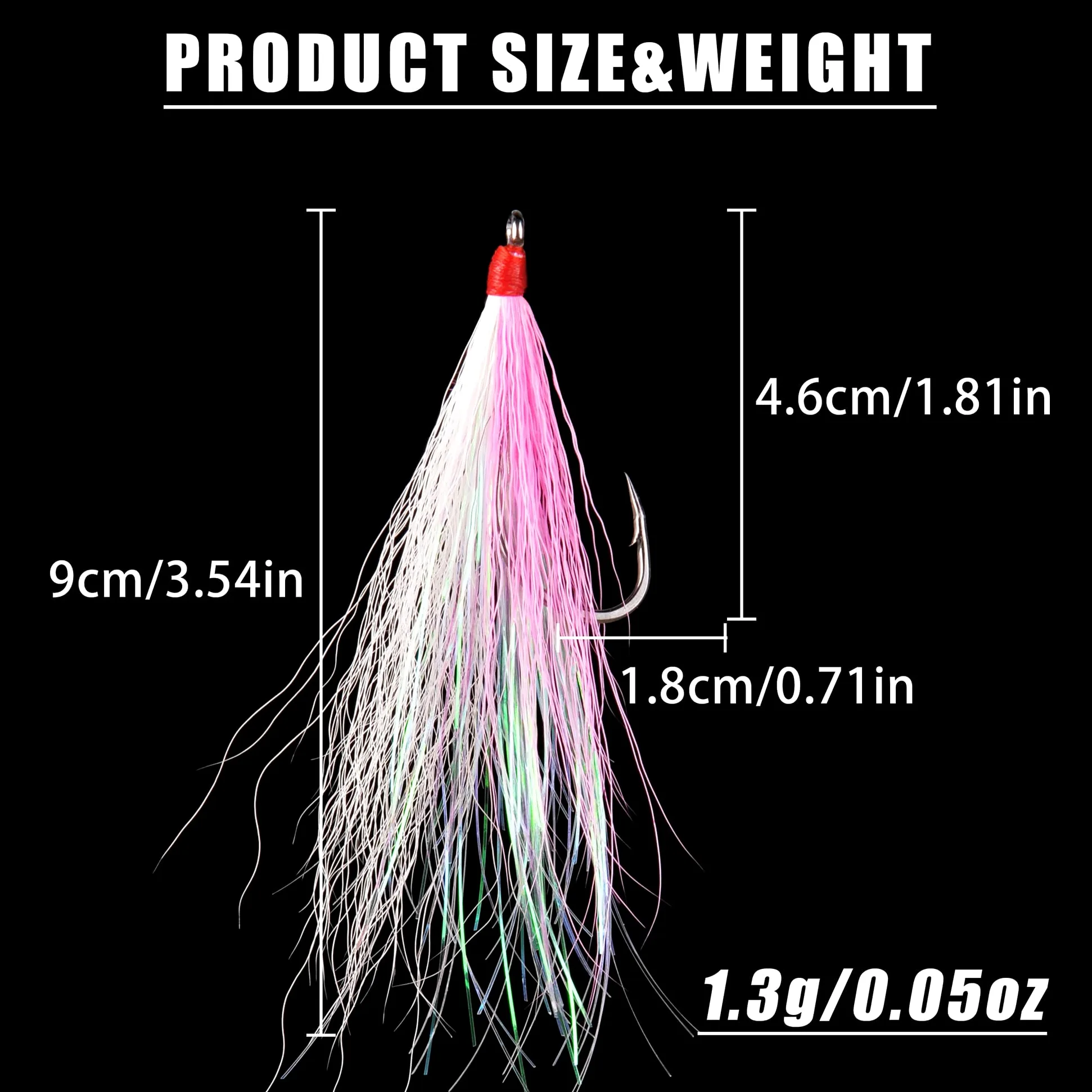 10 piezas Bucktail Teaser con ganchos de pesca, 5 colores, señuelos de pesca de cola de hebilla crastal Mylar Flash Faldas para trucha salmón mezcla de colores