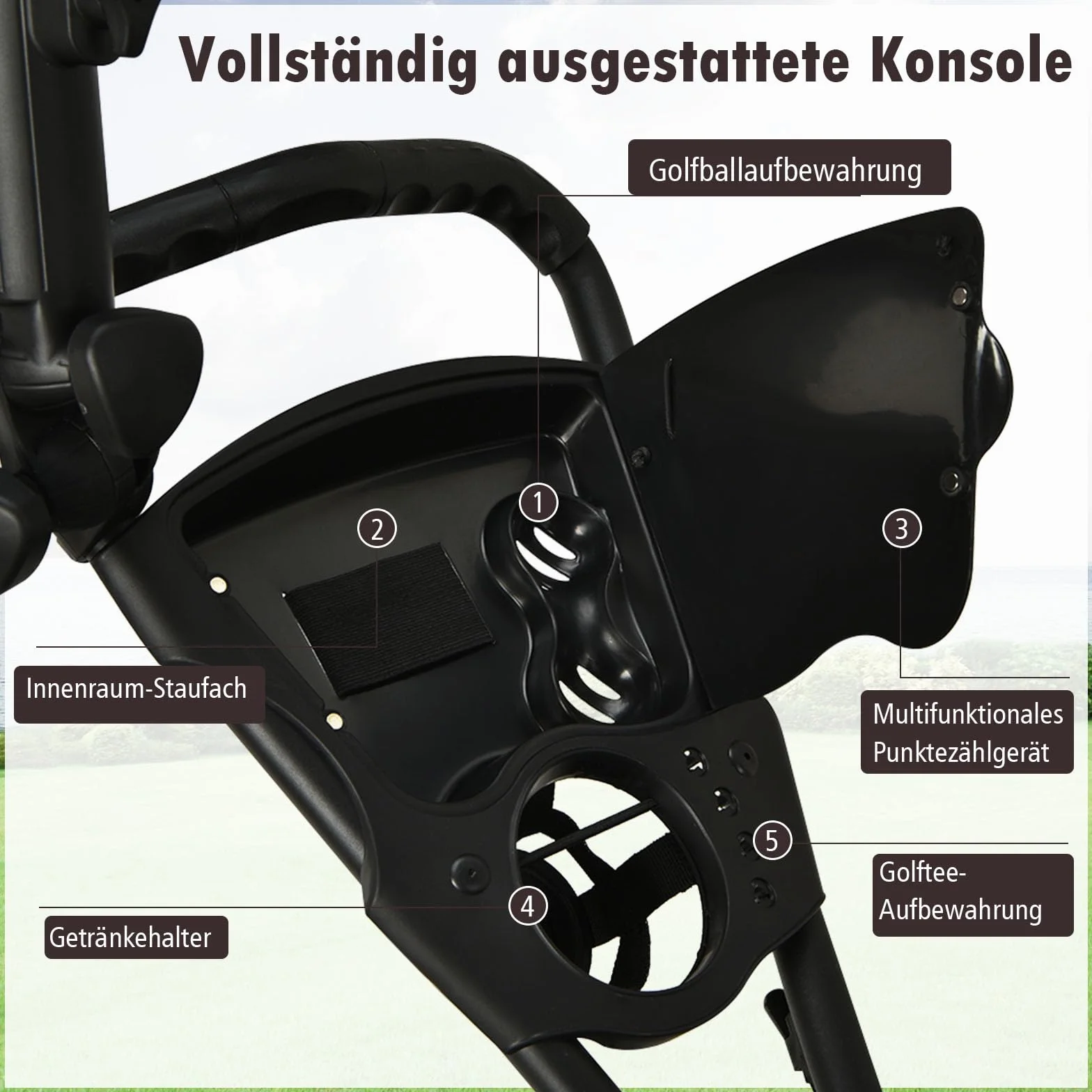 GYMAX Carro de Golf Plegable 3 Ruedas con Asa Ajustable, Soporte Paraguas y Portavasos