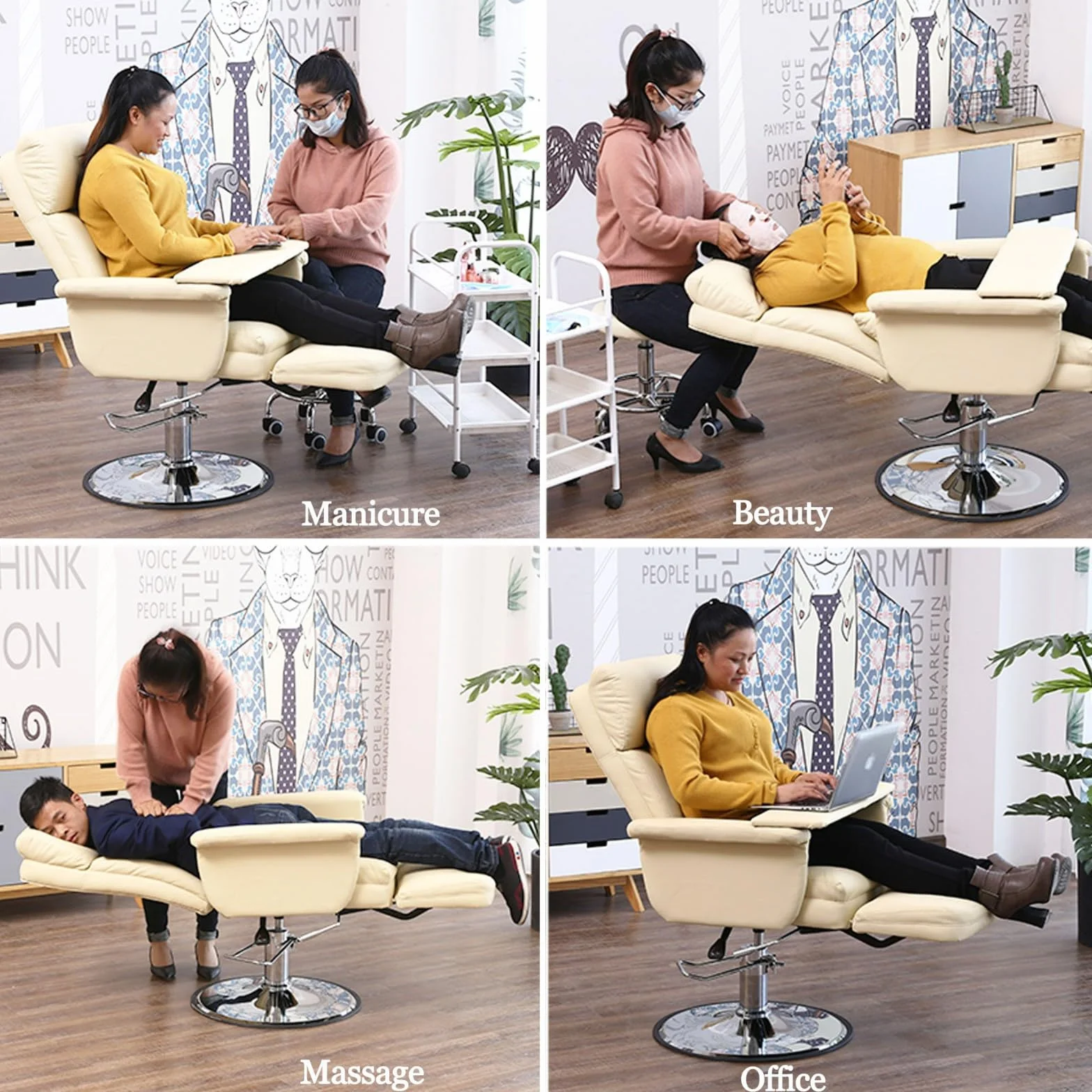 Silla de Belleza Hidráulica Camilla Estética Ajustable Multifuncional Reclinable para Masaje Tatuaje Pedicura Beige