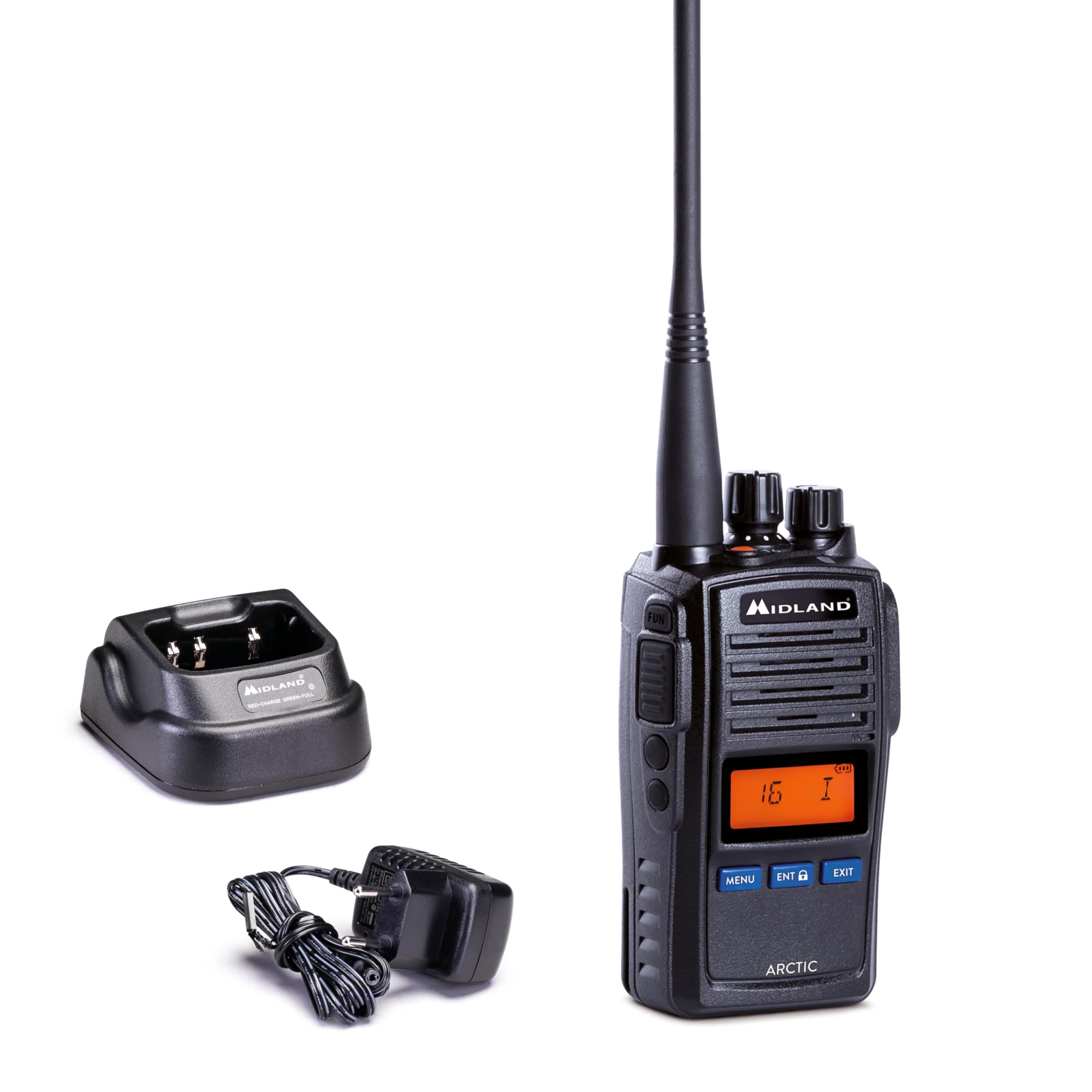 Midland Arctic VHF Marine Band Radio Transceptor de Mano con Triple función de Reloj