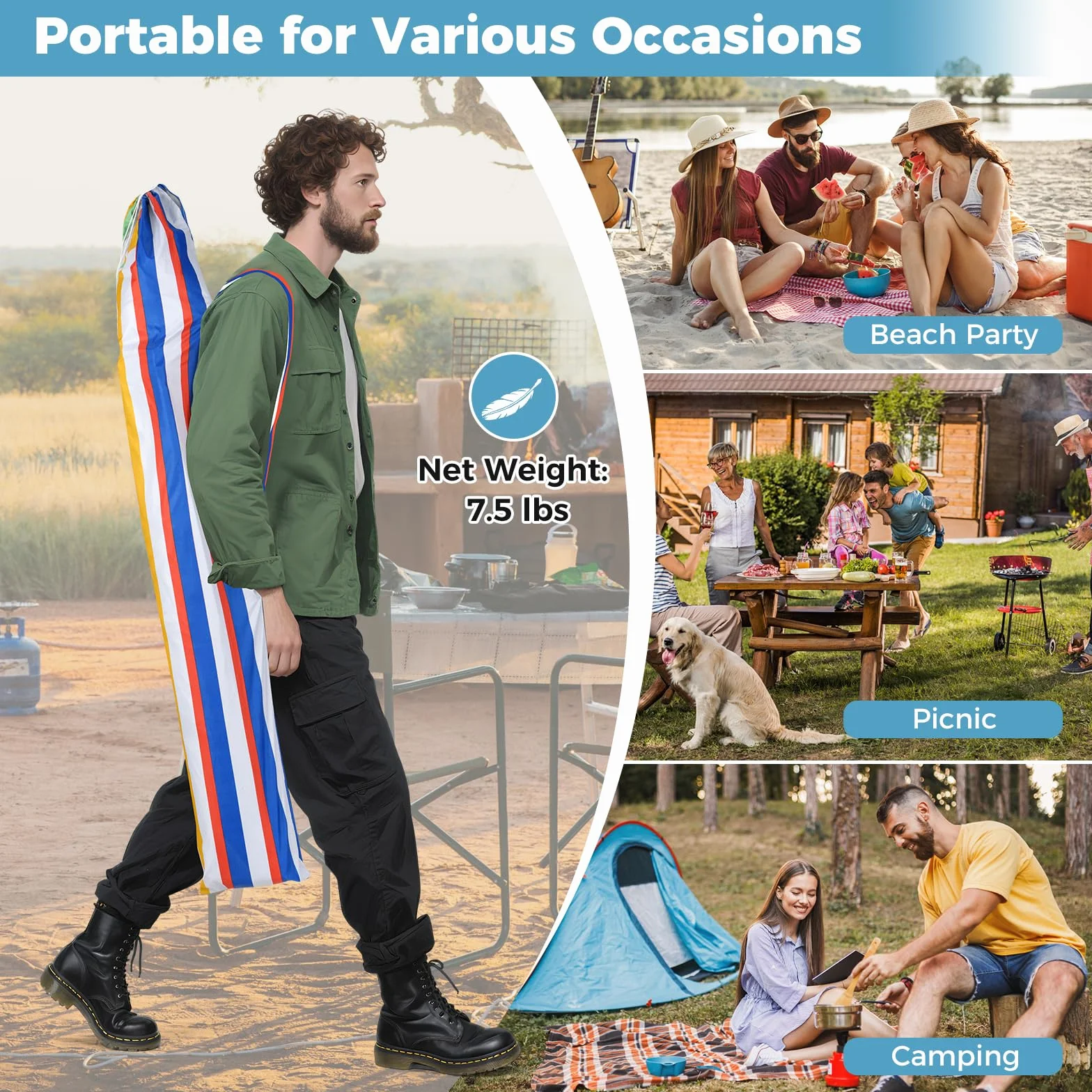 GYMAX Plegable Tiendas de Playa 2x2 m, Sombrilla Playa Grande con Protección Solar, Carpa Portátil para Camping y Picnic