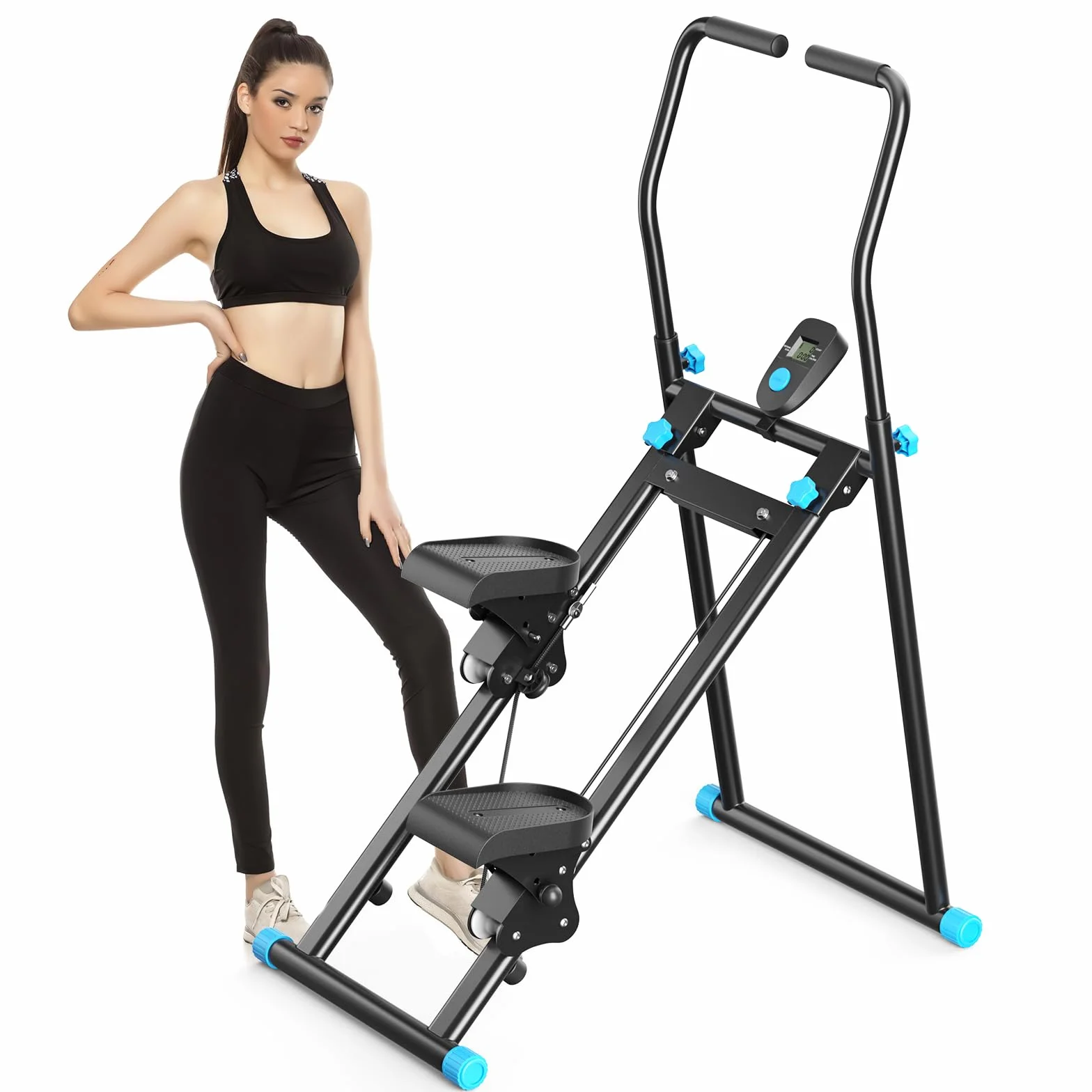 2025 Nueva escaladora para el hogar, escalador vertical Stairmaster para entrenamiento de cuerpo entero, escalador de cardio plegable compacto con ancho de paso ampliado, manillar ajustable y pedales