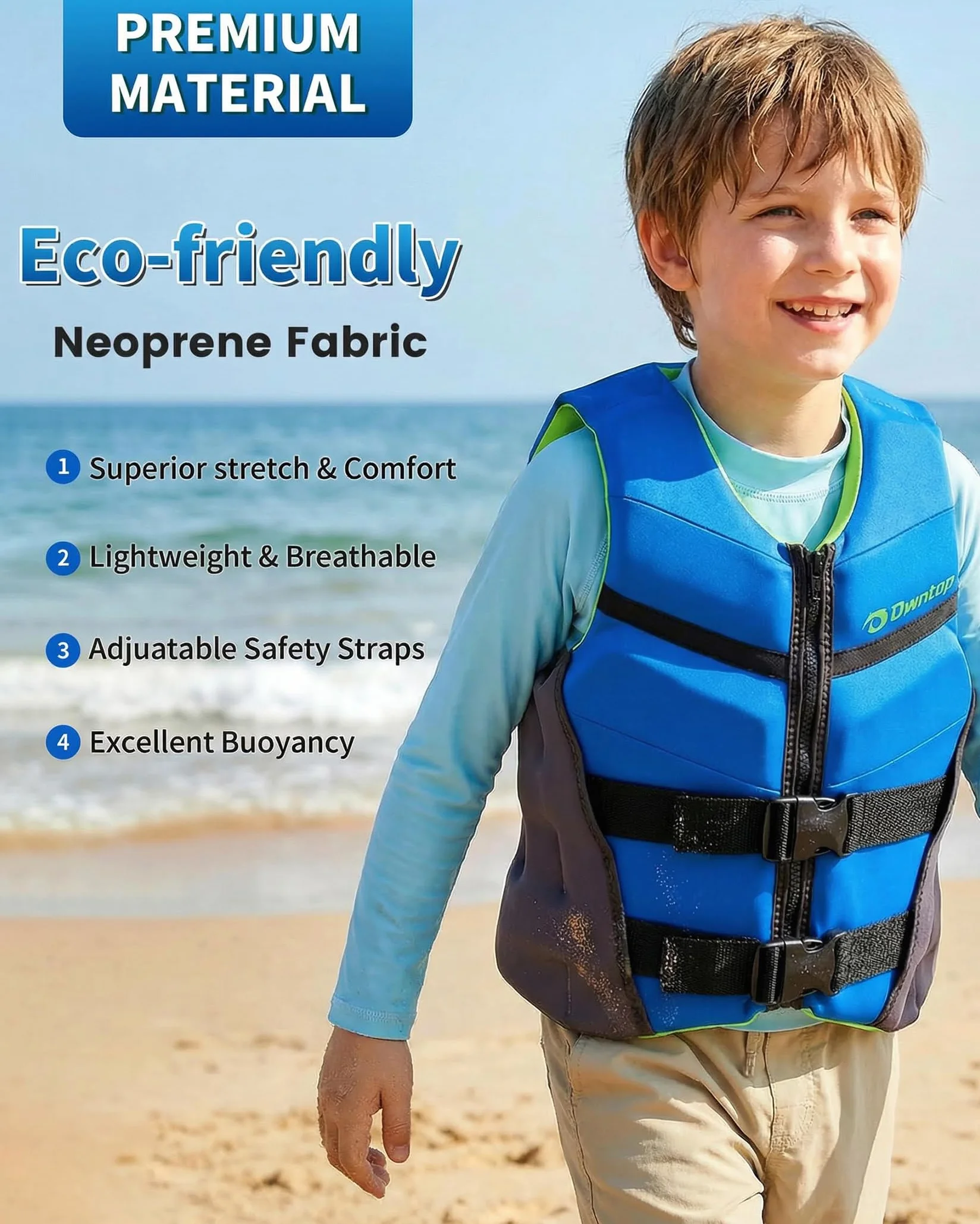 Owntop Chaleco de Natación para Jóvenes y Niños, Chaleco de Flotabilidad de Neopreno Ligero, Chaleco Flotante con Dobles Correas de Seguridad Ajustables para Natación, Kayak y Pesca