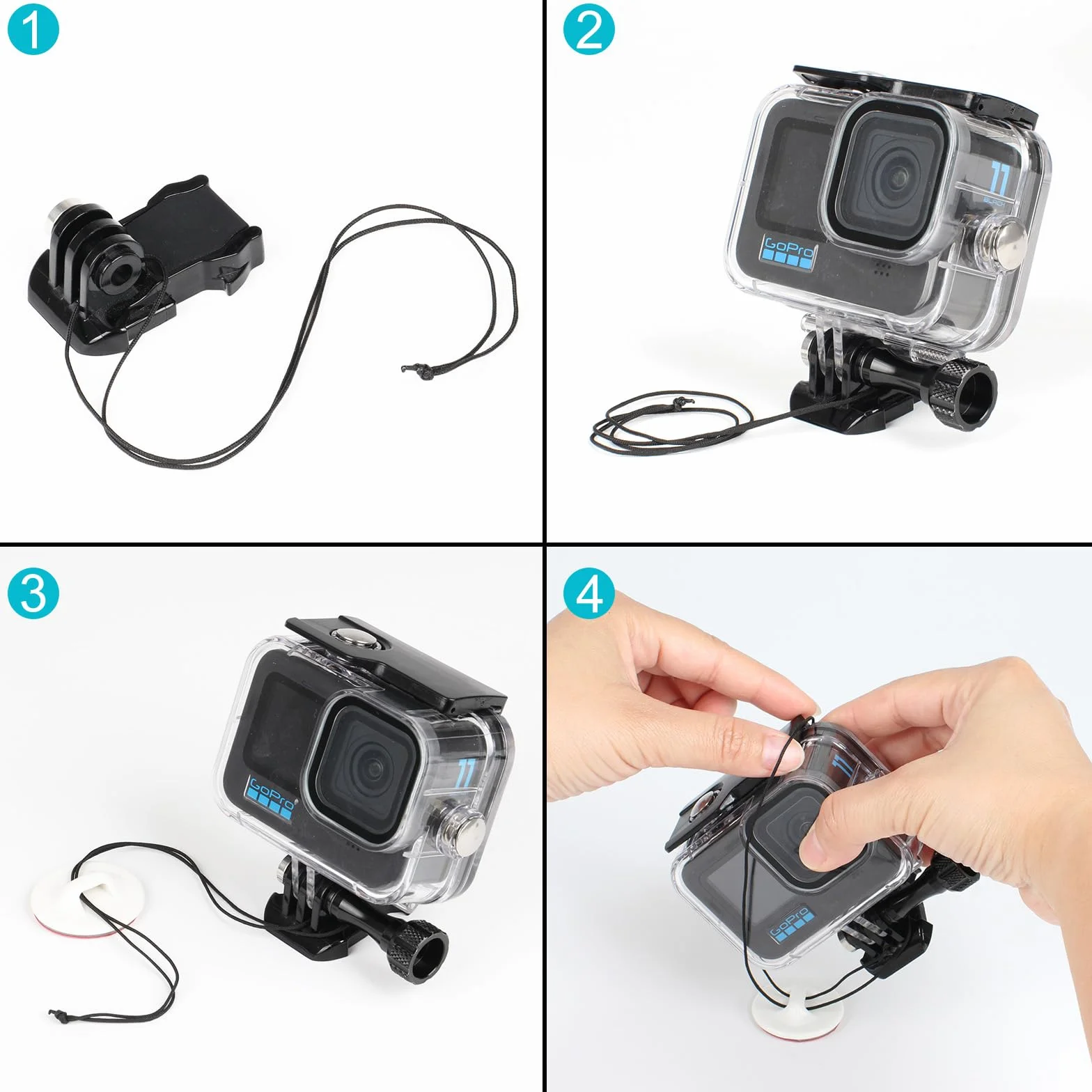 HSU Soporte de Surf para GoPro, Soporte Adhesivo Plano para Hero 13/12/11/10/9/8/7/6/5/4/3, Incluye Correa de Seguridad y Enchufe de Bloqueo FCS
