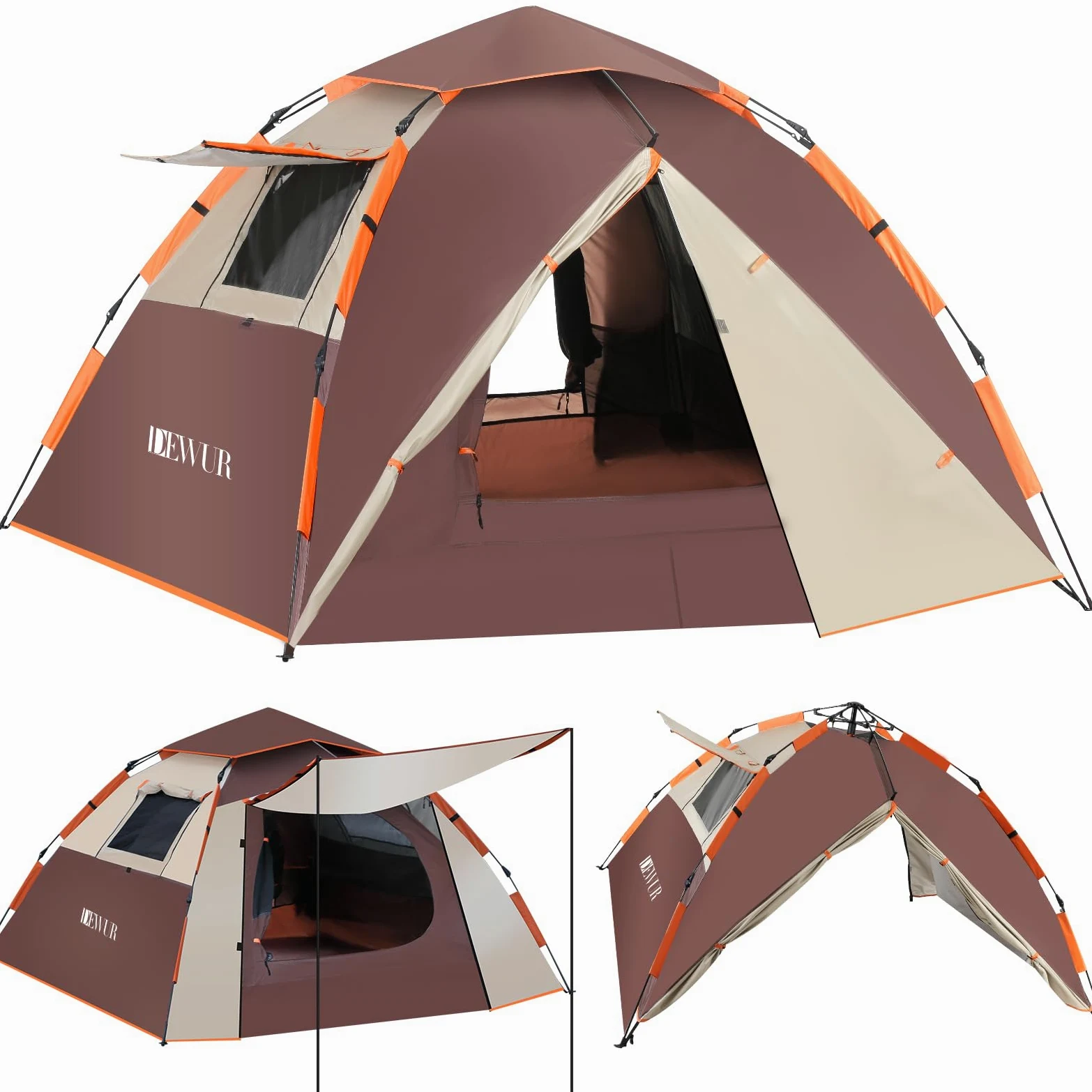 Dewur Tienda de campaña para 4 personas, impermeable, resistente al viento, con 2 puertas de malla, ventana 2 en 1, doble capa, bolsa de transporte para camping, senderismo