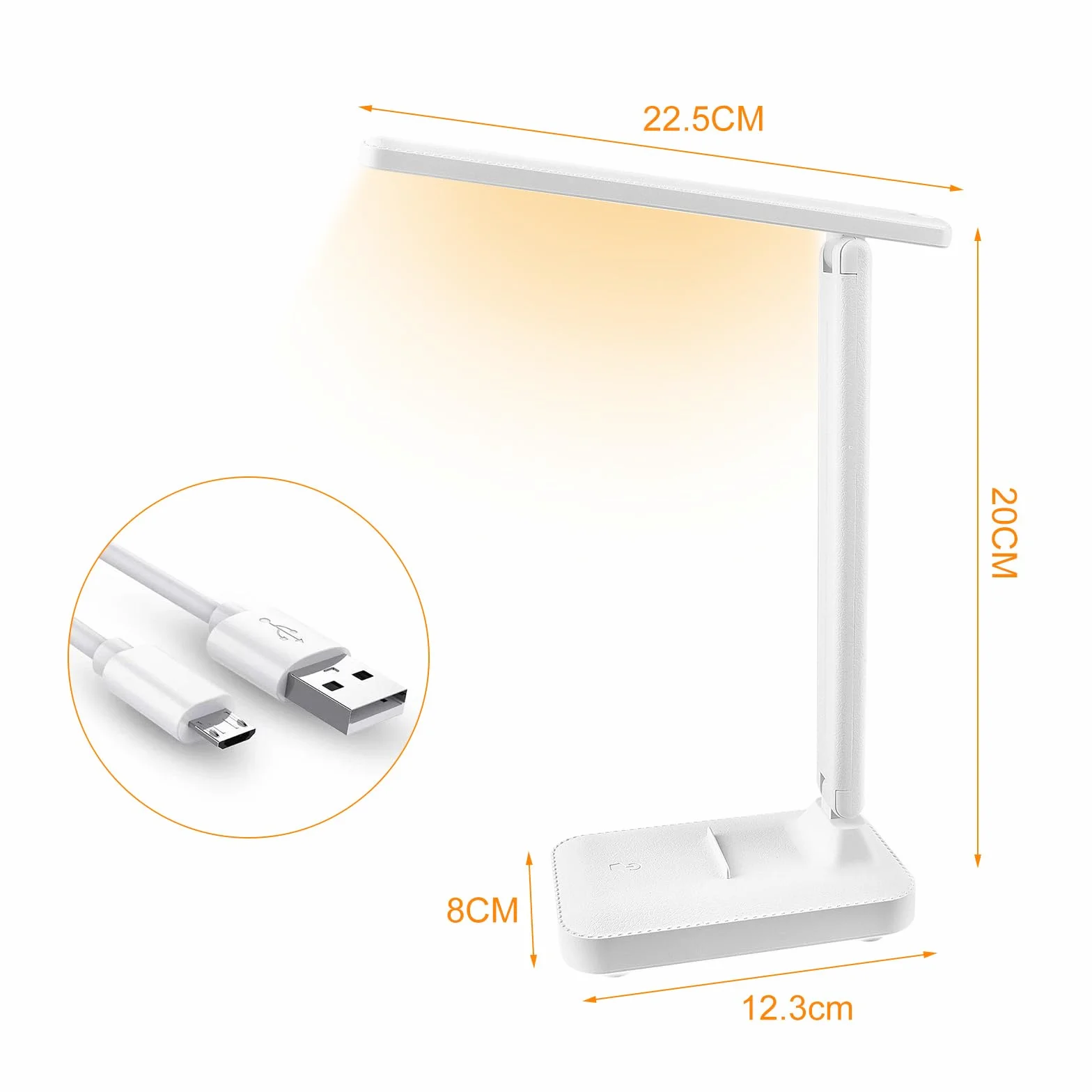 UKOFEW Lámpara Escritorio Led, Flexo de Mesa Plegable Ajustable sin Cables 3 Modos Atenuación, Blanco