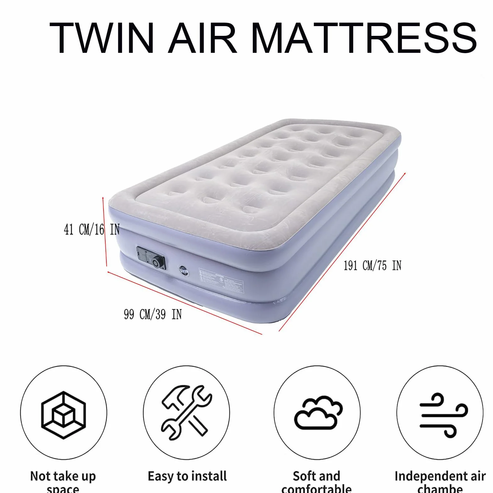 Icelus Colchón Hinchable Cama Hinchable Autoinflable 191 x 99 x 41 cm Apto para 1 Personas Cama de Invitados con Bomba Eléctrica