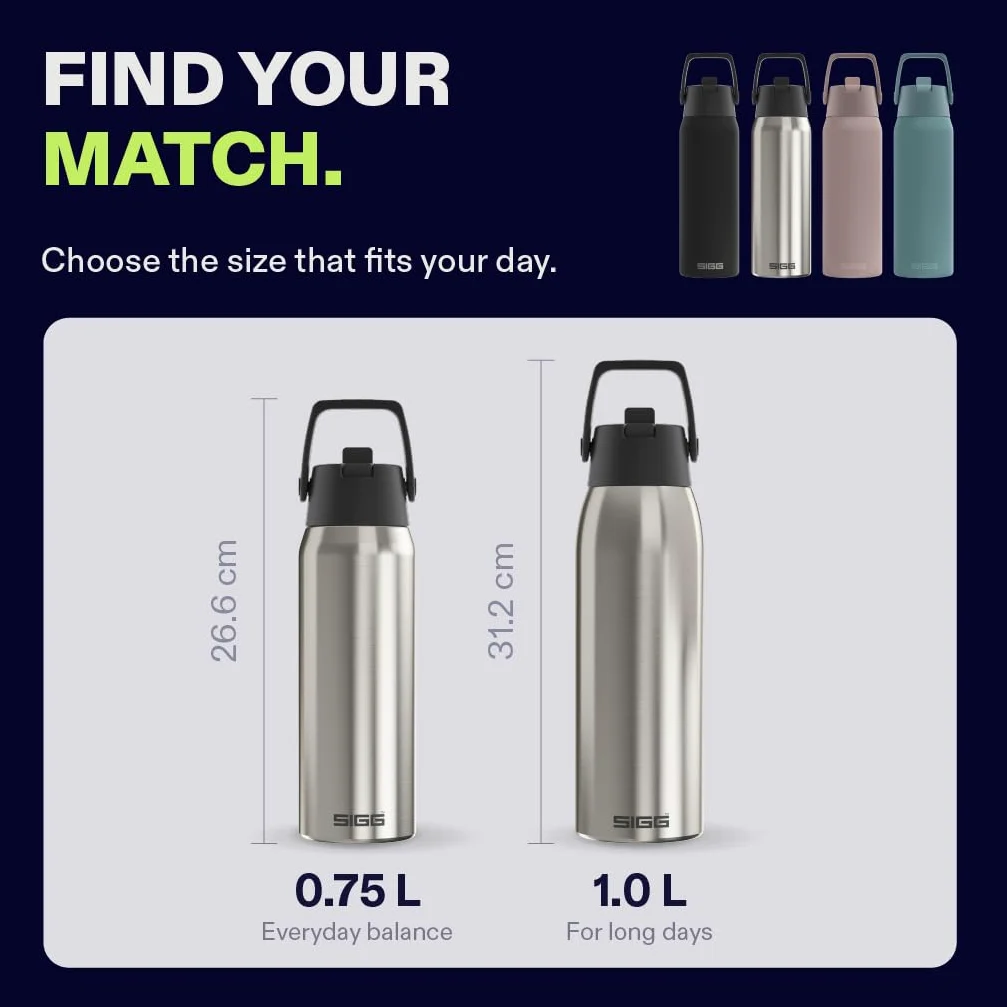 SIGG - Botella Aislada - Termo Shield Therm FLIP Brushed - A prueba de fugas - Apta para lavavajillas - Sin BPA - 90% acero inoxidable reciclado - Plata - 0.75L