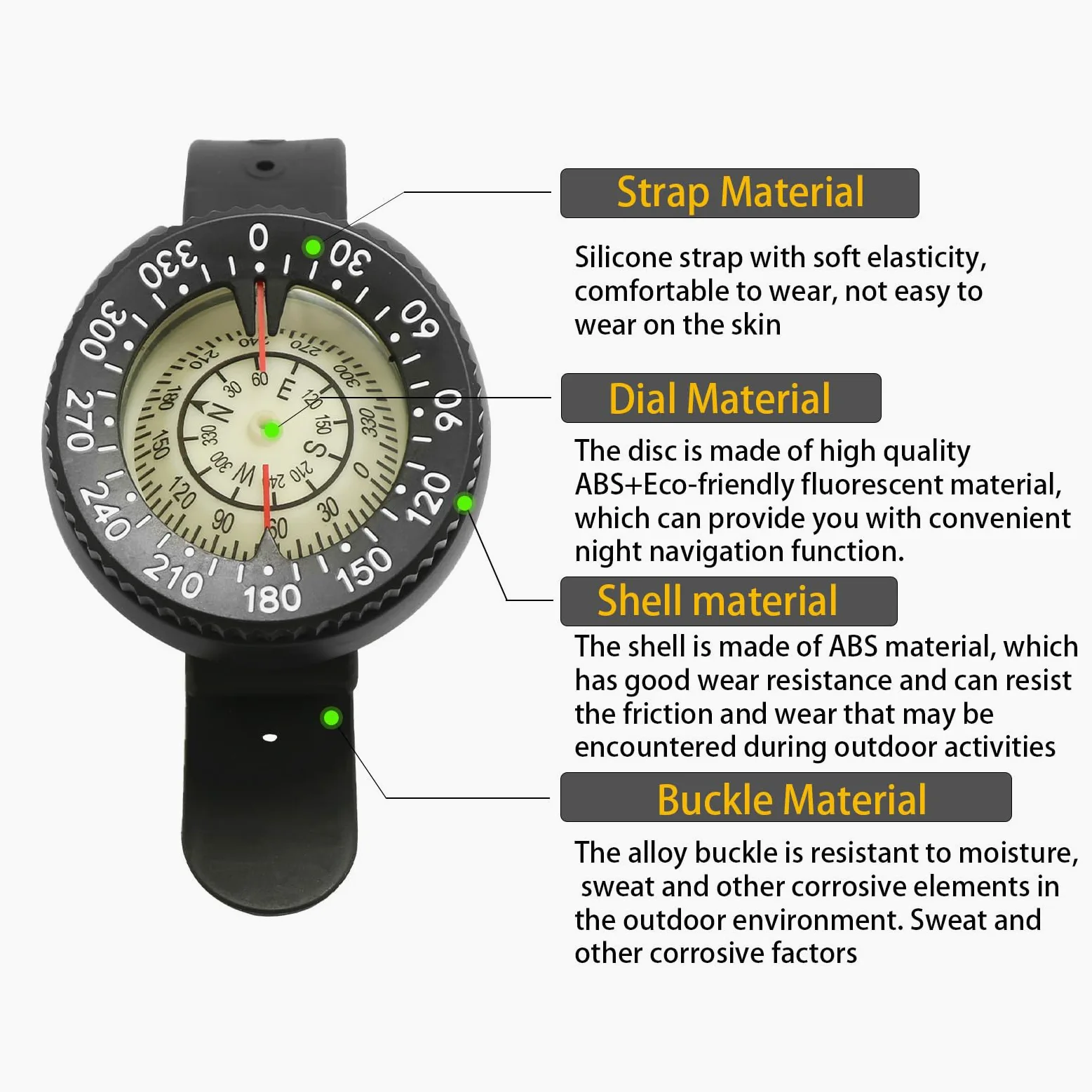 Reloj de brújula, herramienta de navegación de navegación, brújula luminosa precisa portátil para mochileros, kayak, orientación, buceo, supervivencia