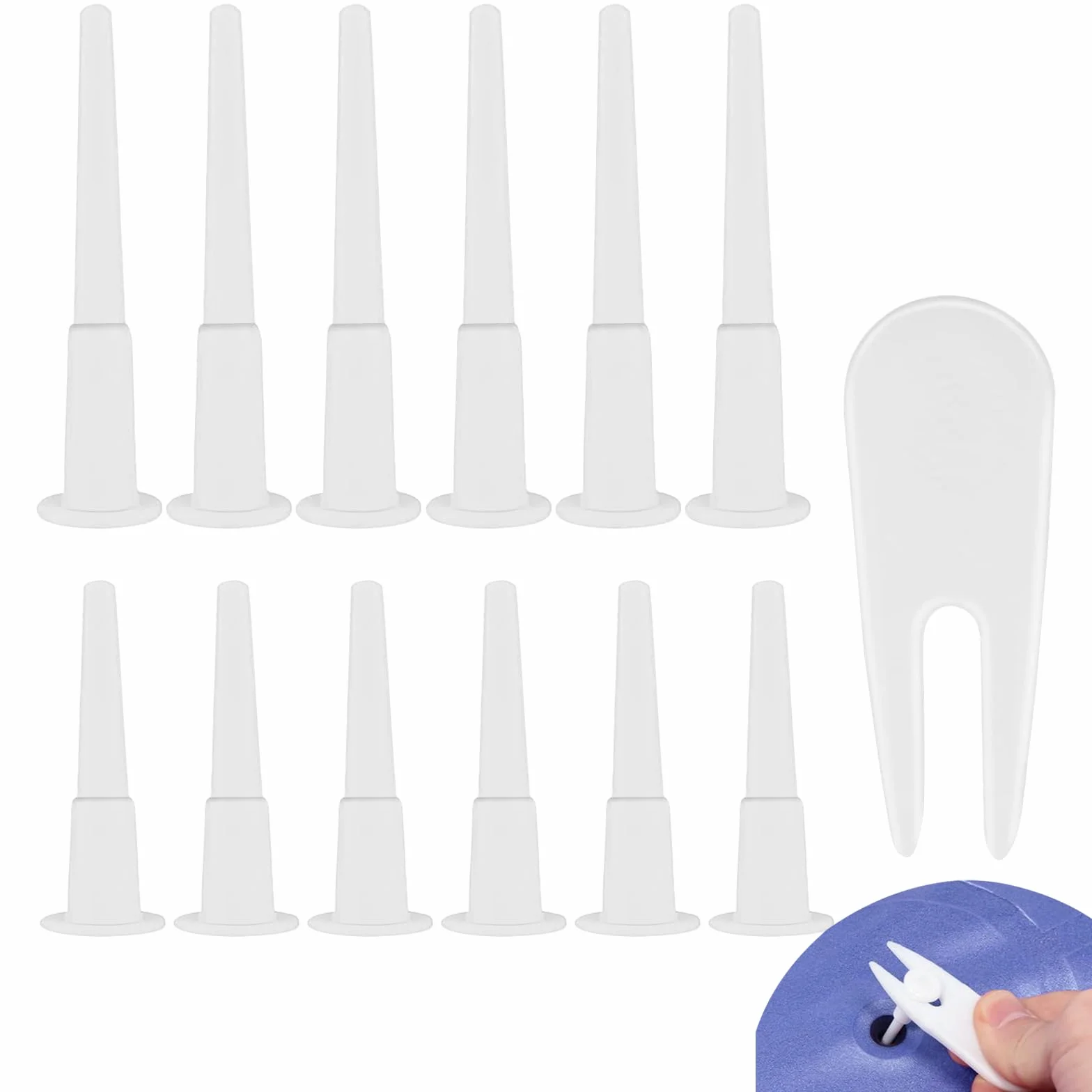 12 Piezas Tapón para Pelota de Ejercicio, Pelota de Yoga Pelota de Ejercicio Fitness Tapón de Aire Pin Adaptador Kit con 1 Pieza Extractor de Tapón para Pelota de Ejercicio Fitness Cama