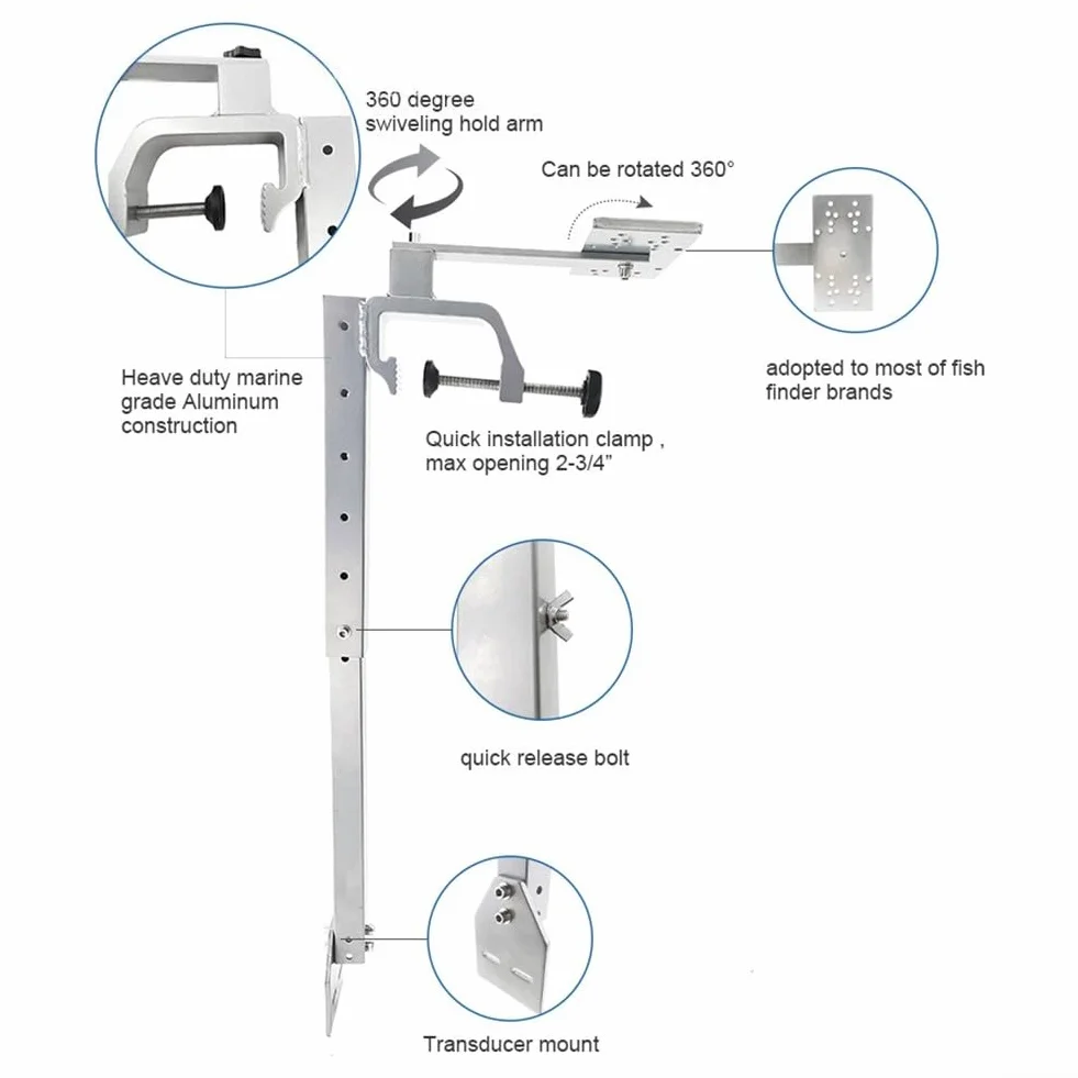 Soporte de acero inoxidable y aluminio para buscador de peces ajustable