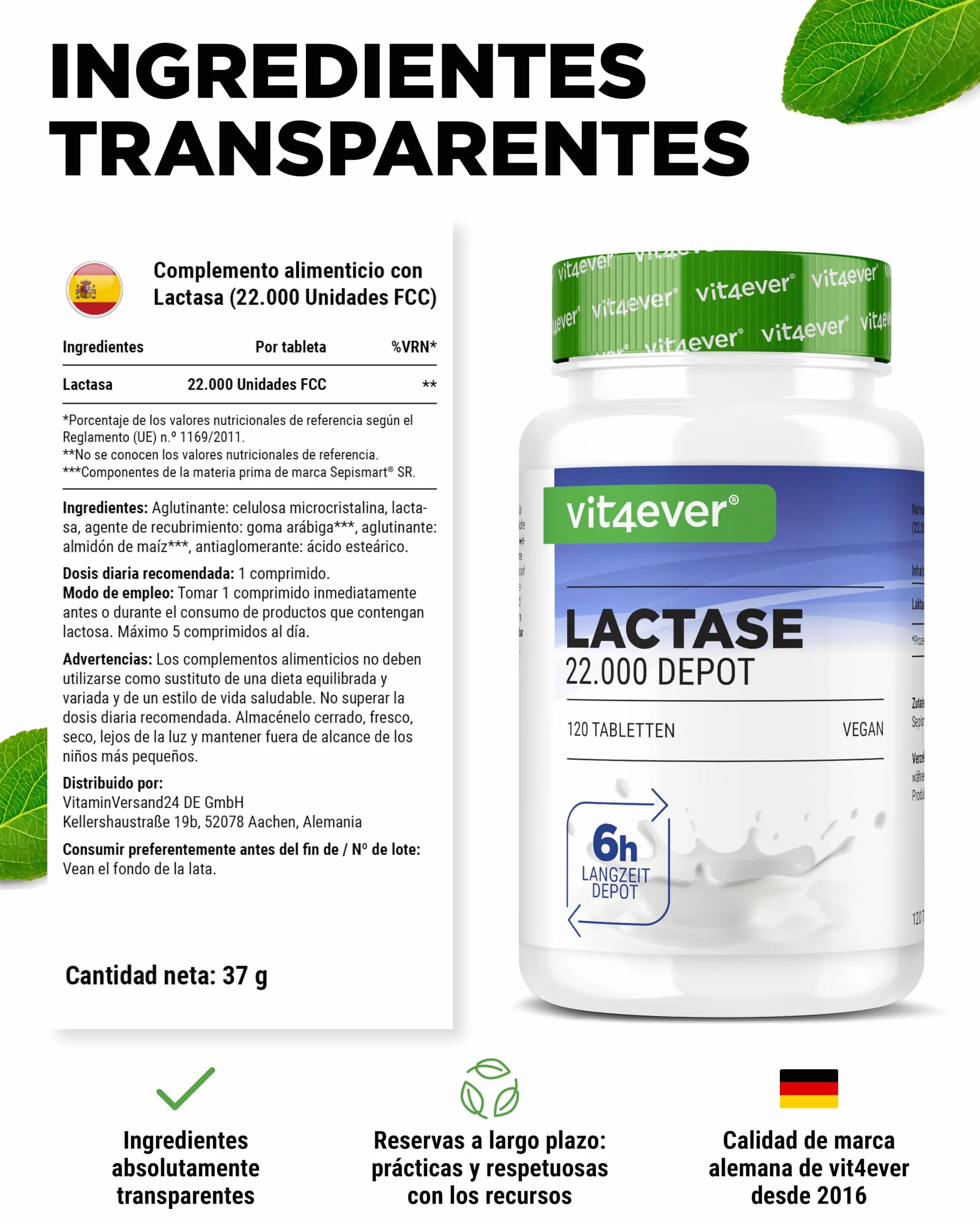 Sepismart Lactasa 22.000 Depot 120 comprimidos liberación lenta para intolerancia a la lactosa