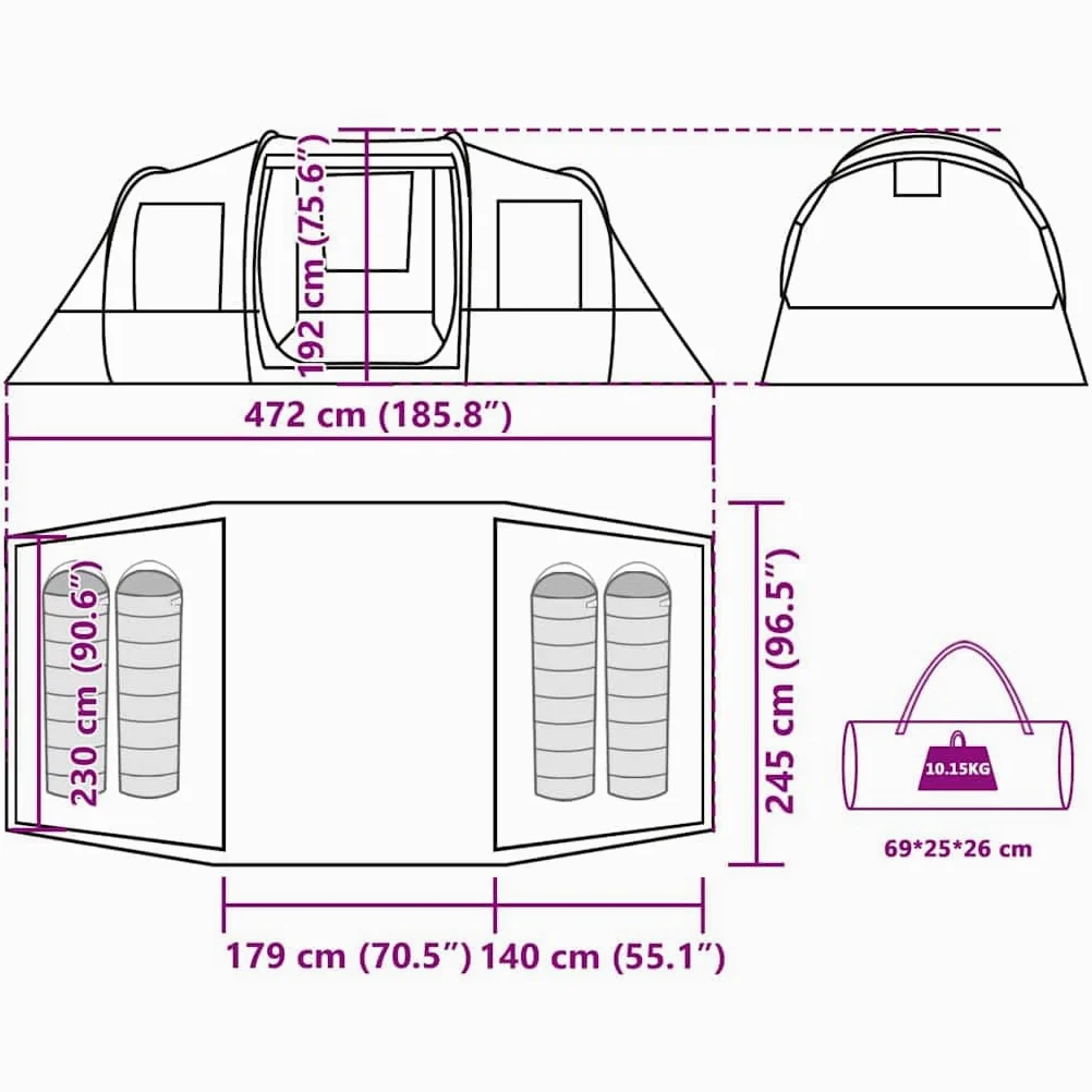 vidaXL Tienda de Campaña Familiar Túnel 6 Personas Impermeable Refugio de Jardín