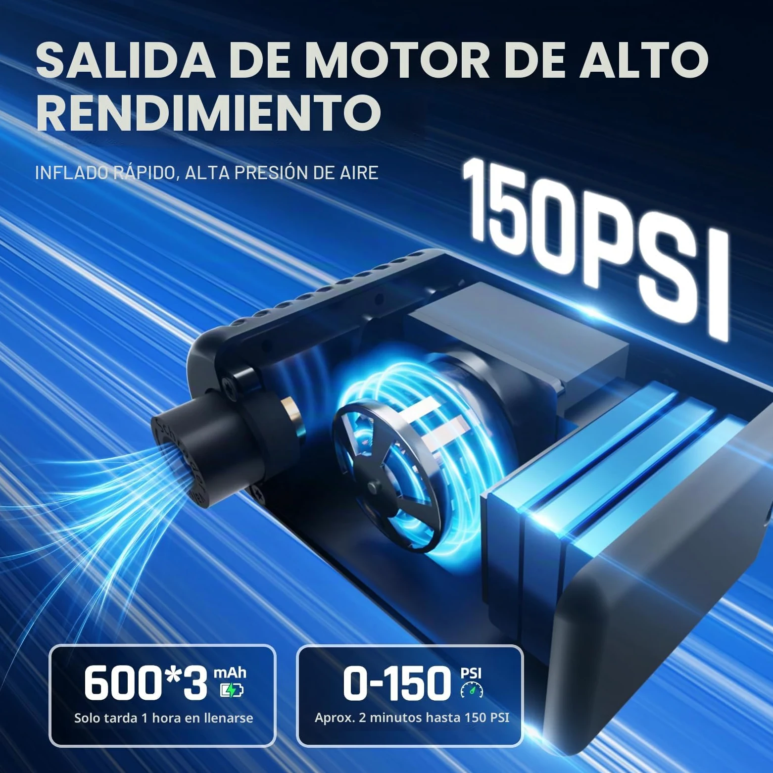 A2MAX Bomba de Bicicleta 150PSI Mini Eléctrico de la Bicicleta con Manómetro Digital Bomba Portátil Parada Automática con Válvulas Presta y Schrader para Bicicletas de Carretera y de Montaña