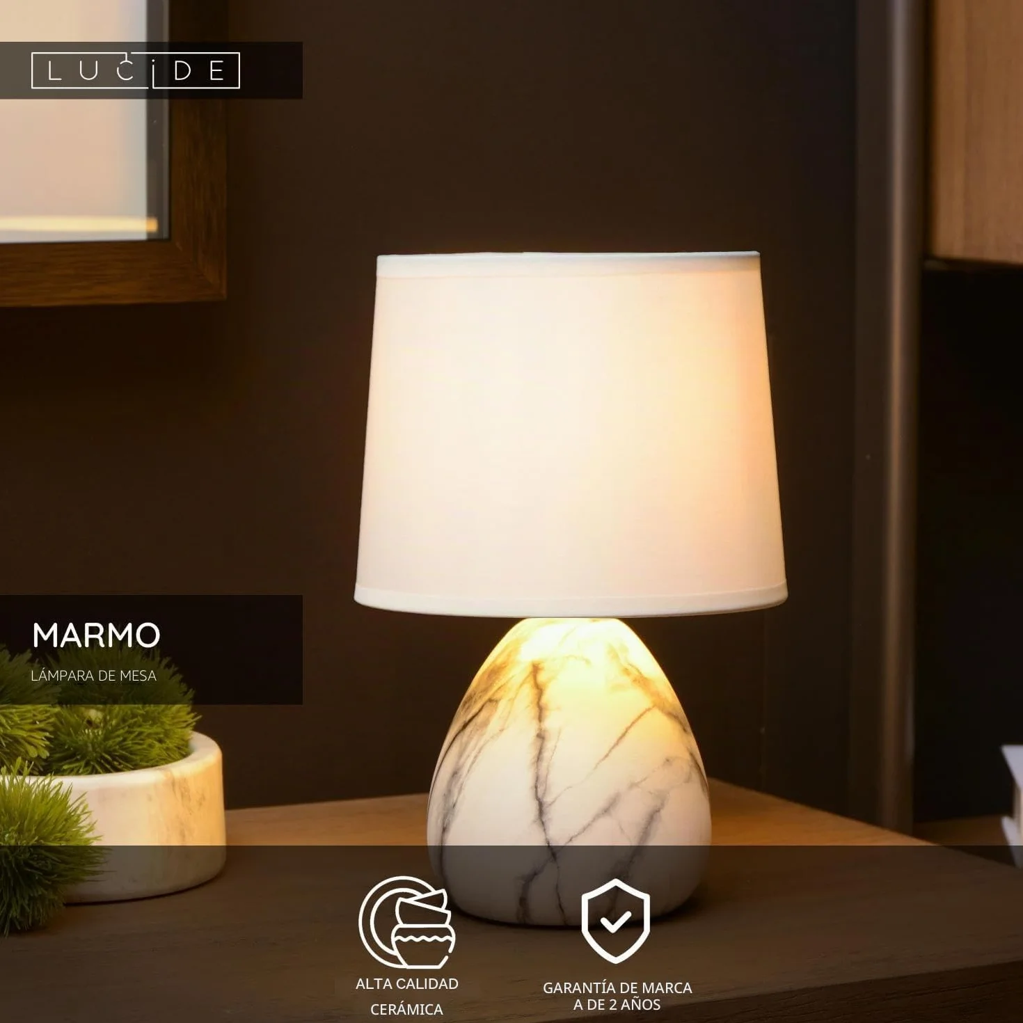 LUCIDE MARMO Lámpara de mesa Ø 16 cm 1xE14 Blanco