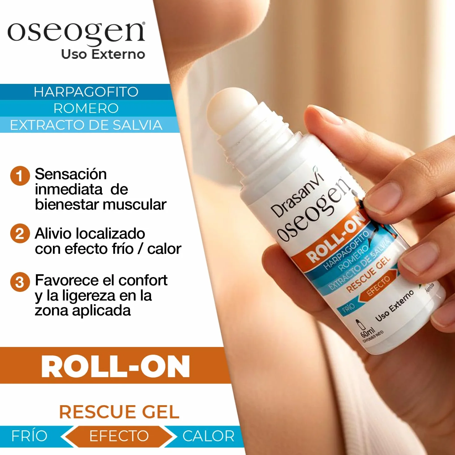 Rescue Gel Roll-On con Árnica, Acción Localizada Frio-Calor, 60 ml