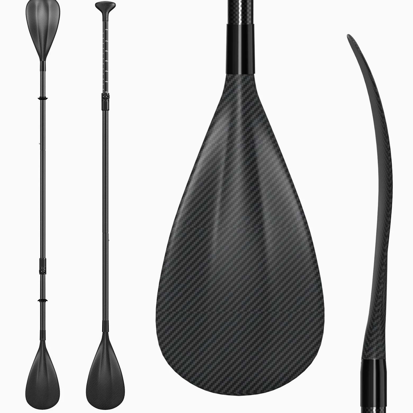 Remo 2 en 1 adecuado para tablas de remo de pie y kayaks – Longitud ajustable de 175 a 210 centímetros – Ligero y resistente – Construcción de fibra de carbono y nailon