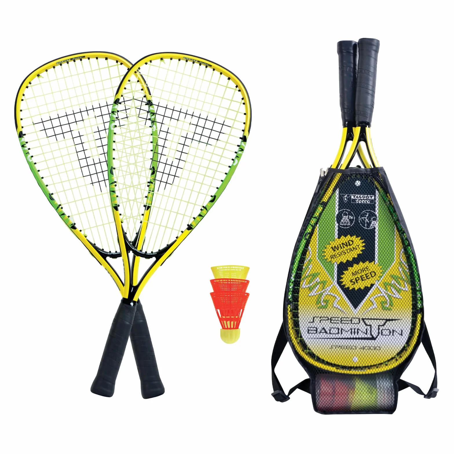 Talbot Torro Speedbadminton Set Speed 4000, 2 Raquetas Aluminio 54,5 cm, 3 Volantes, Bolsa 3/4
