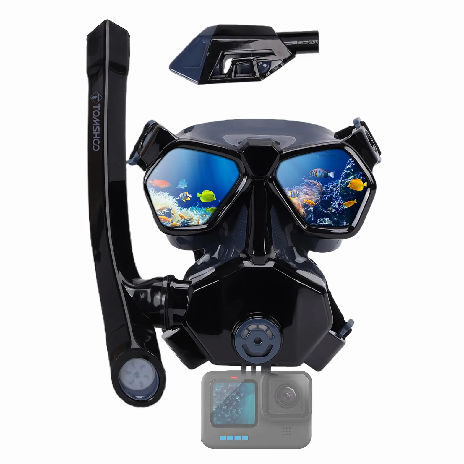 TOMSHOO Juego de esnórquel con tubo y gafas de buceo, antivaho, con campo de visión panorámico de 180°, con tubo de secado de 3 canales para buceo y natación
