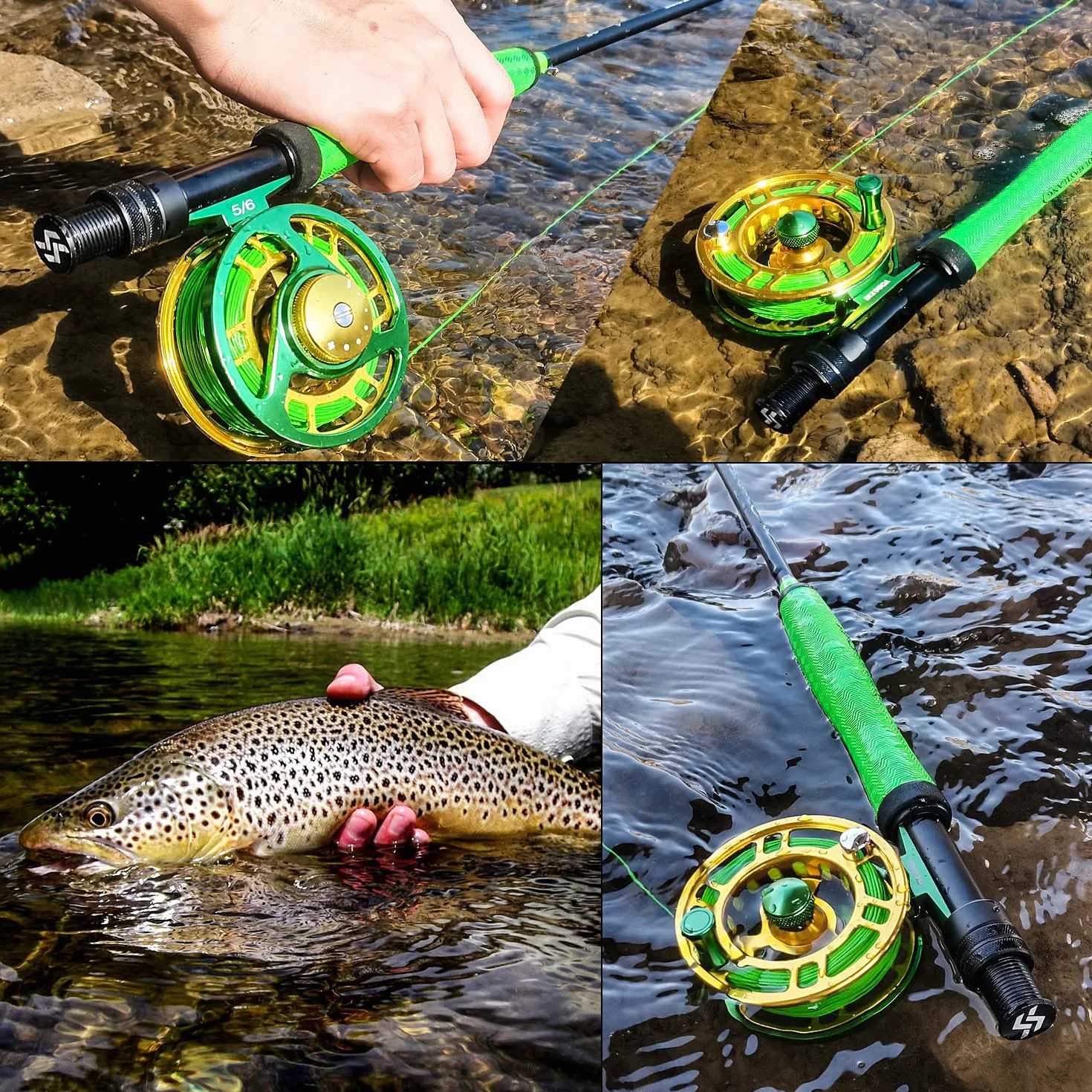 Sougayilang Kit de iniciación de Pesca con Mosca estándar, caña de Pescar de 9 pies de Peso de 5/6 con Mango de superpolímero, Accesorios, Funda de Transporte, Caja de Moscas y Moscas de Pesca