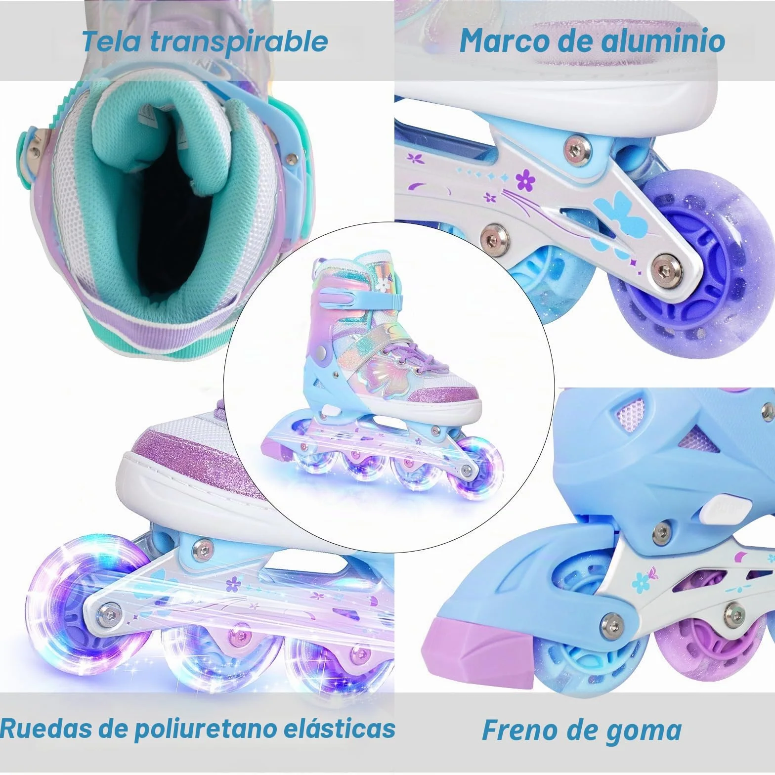 Patinaje en línea para niños Patines Ajustables Rodillos Mariposa niñas 6-12