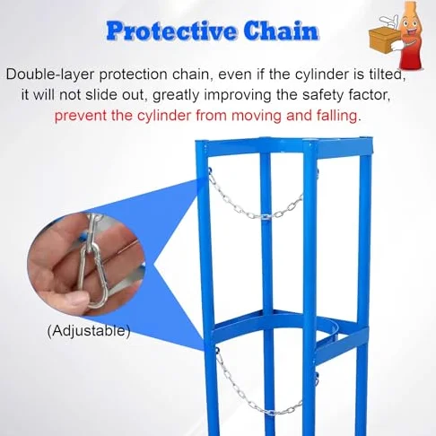 Estante Fijo para bombonas de Gas de 80 a 100 cm de Alto, con Cadena Protectora y Tornillos de fijación, Organizador para Almacenamiento y Transporte (Doble bombona de 27 cm)