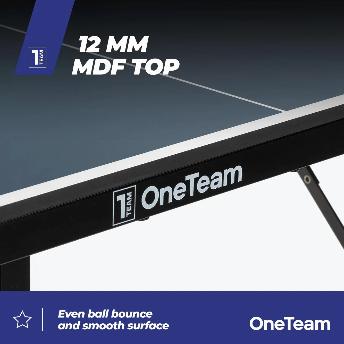 OneTeam Mesa de Ping Pong para Juegos de Interior con Rejilla y Placas Plegables con 2 Compartimentos para Bolas y palés, Ruedas de Transporte con función de Bloqueo
