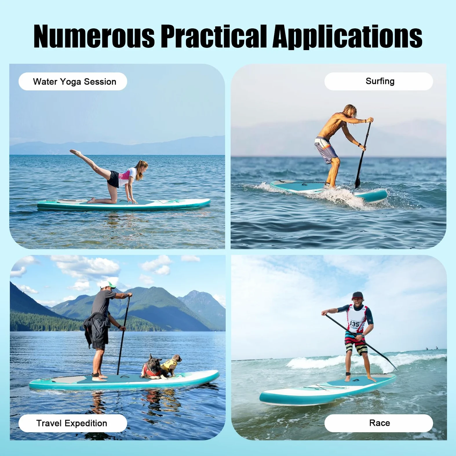 Tabla de surf hinchable de pie para remo, juego de tabla de surf para remo, adecuada para adultos y jóvenes, incluye remo, bomba, mochila, leash, hasta 150 kg