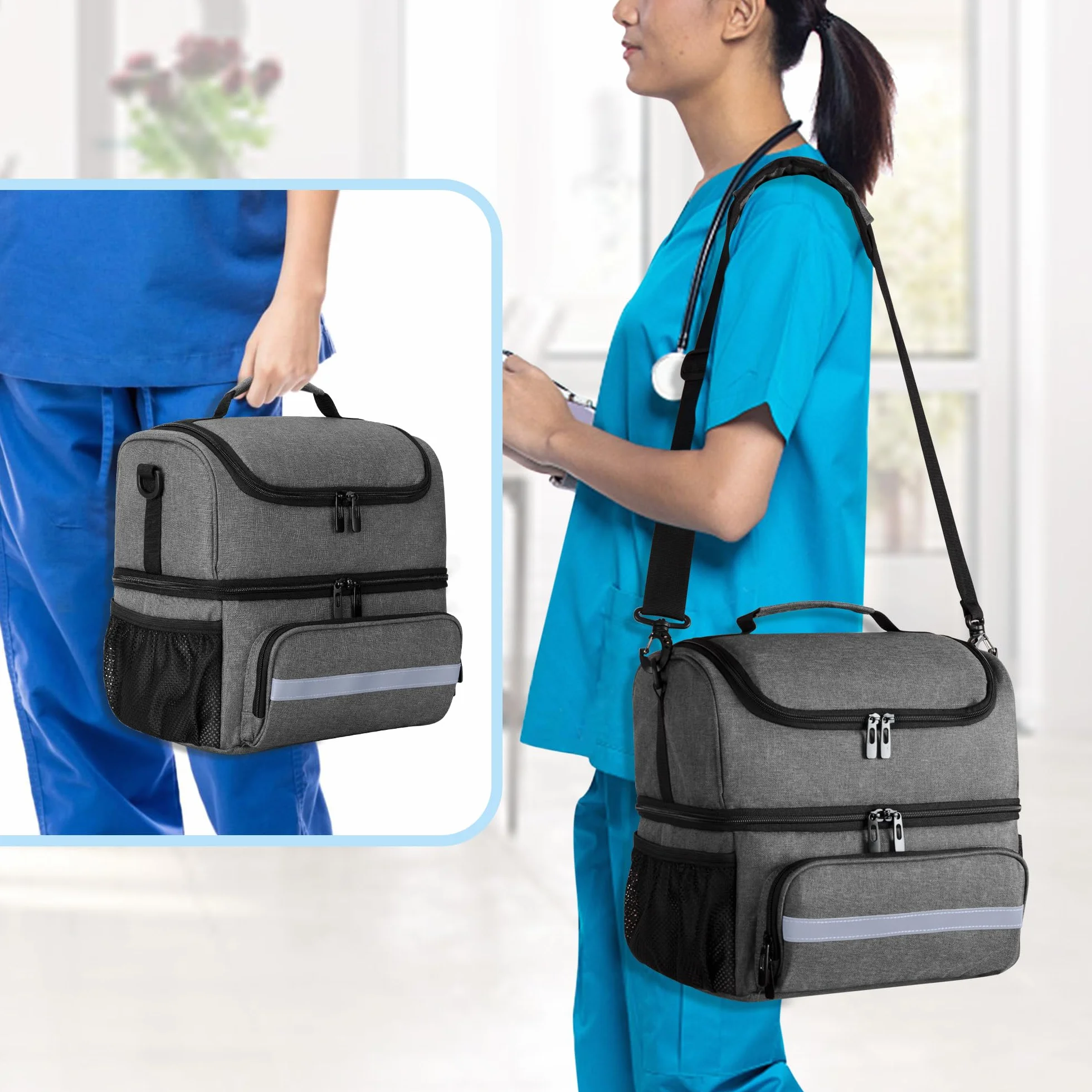 CURMIO Bolsa Médica Doble Capa Botiquín Primeros Auxilios Emergencia Medicamentos Gris