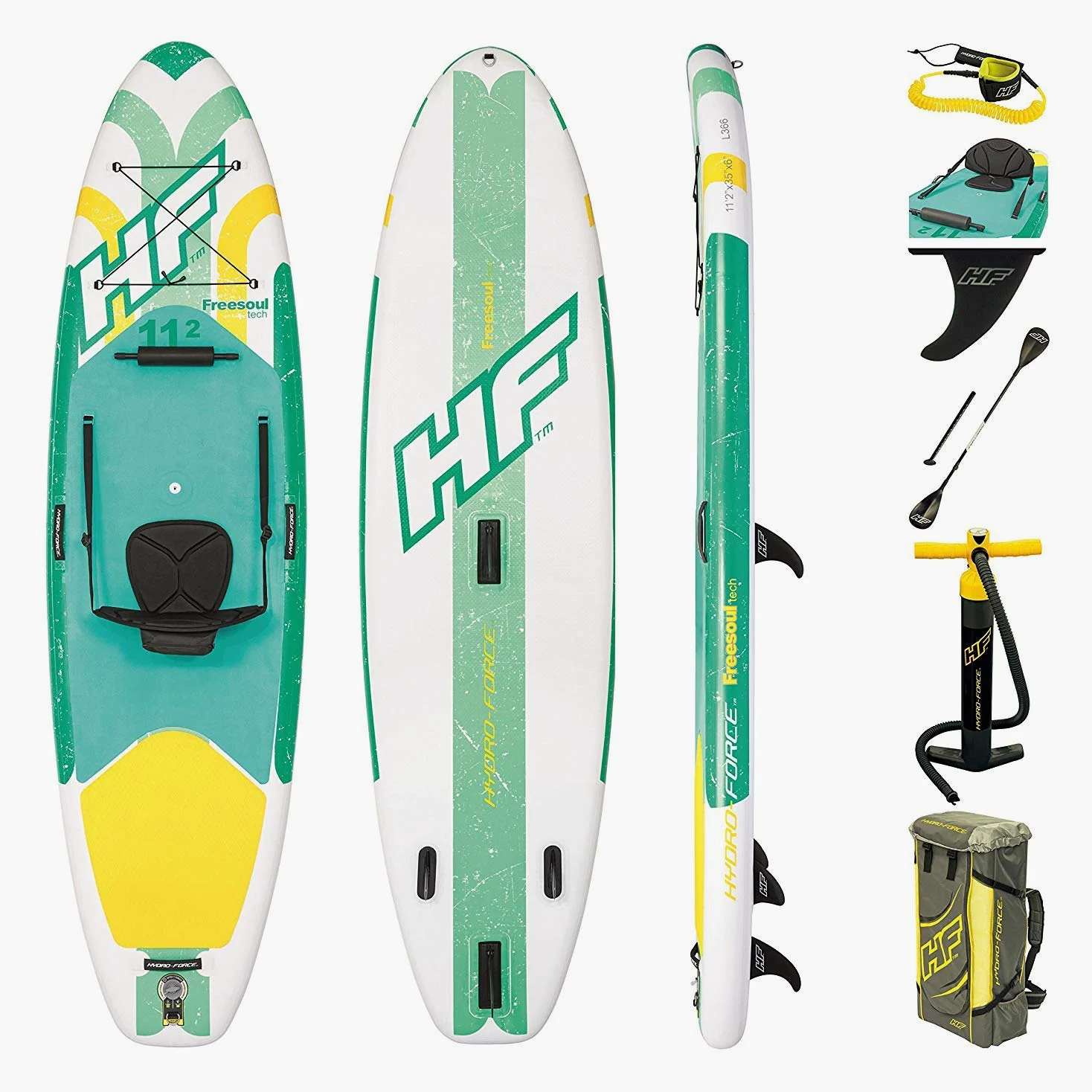 Bestway 65310 - Tabla Paddle Surf Hinchable Hydro-Force Freesoul Tech 340 x 89 x 15 cm con Remo, Asiento, Bomba y Bolsa