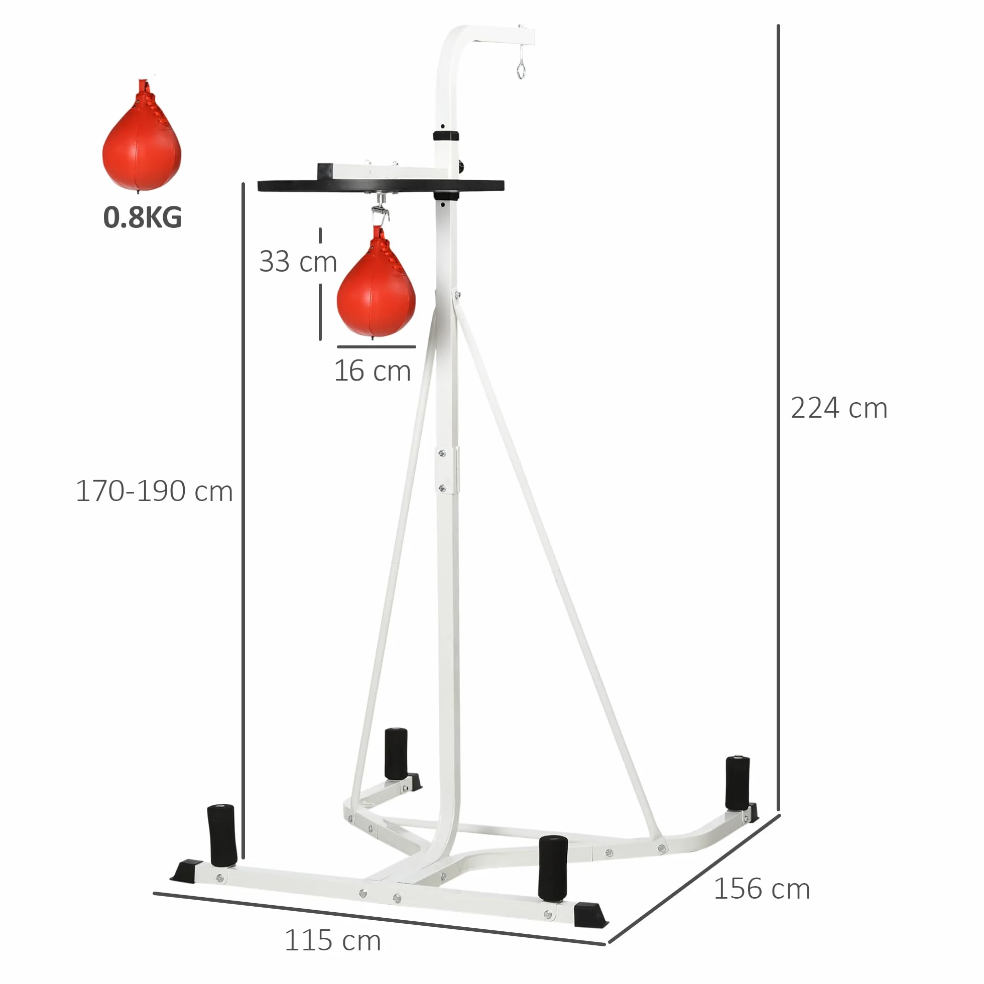 HOMCOM Soporte para saco de boxeo sobre pies autoportantes 2 en 1 con bulbo de velocidad regulable en altura plato redondo, robusto equipo de entrenamiento de acero para el hogar blanco