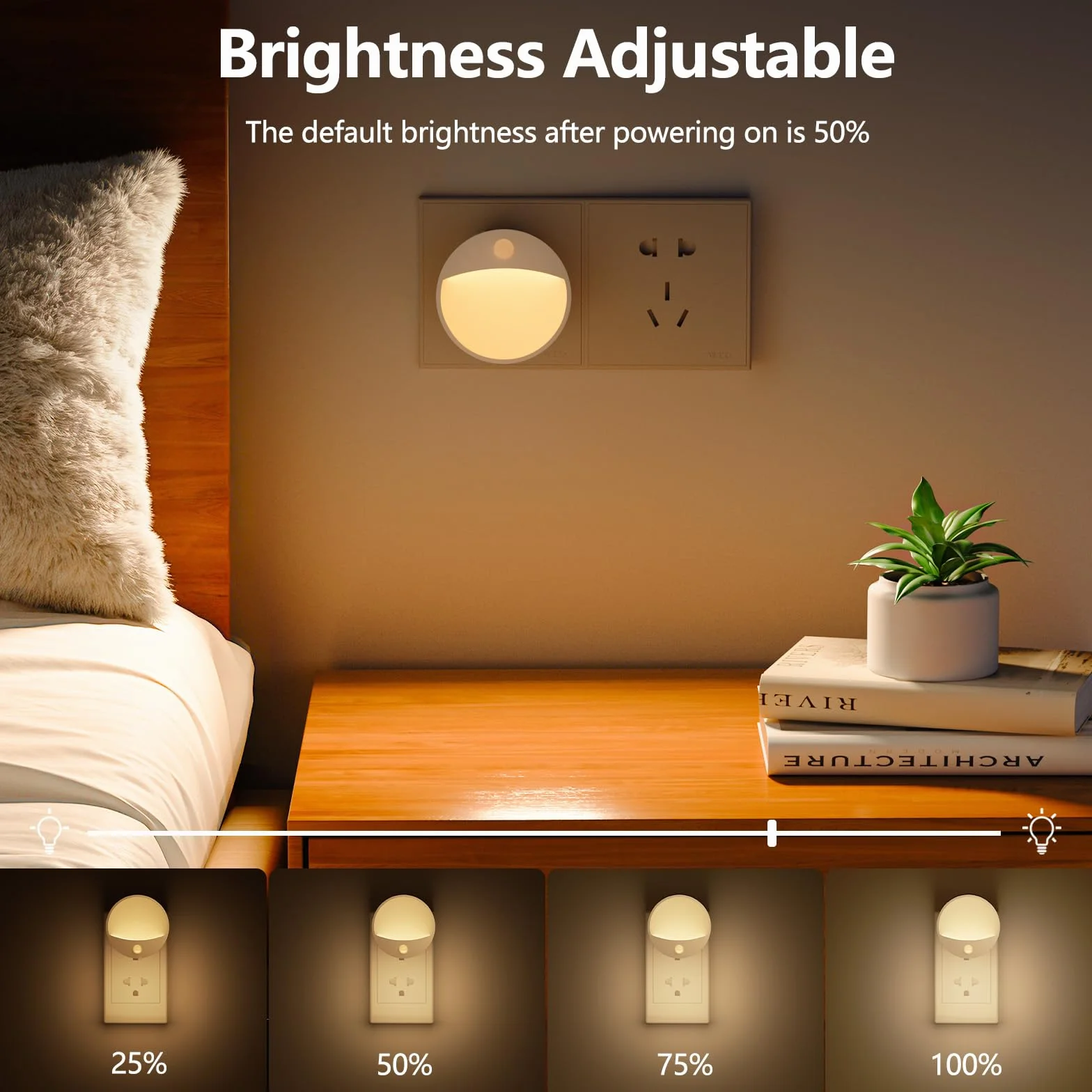 Luz Nocturna LED Enchufable con Sensor de Movimiento y Crepuscular, Brillo Regulable, 2 Unidades