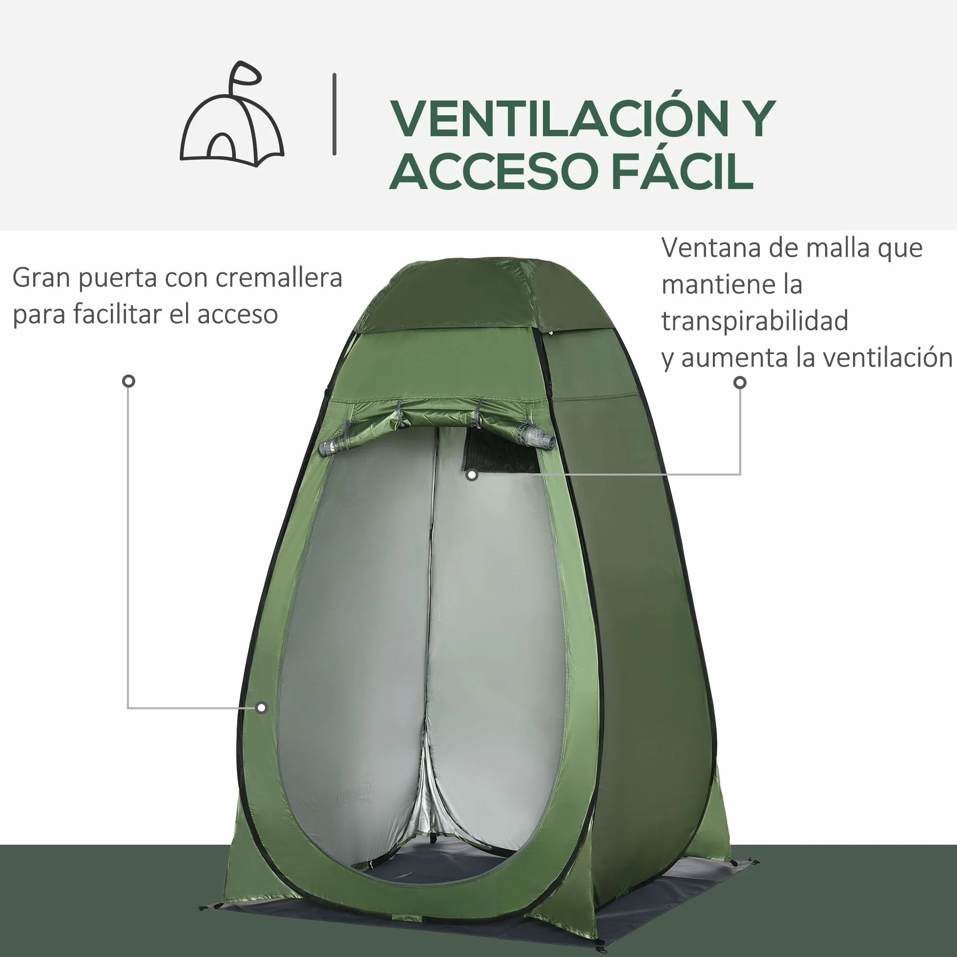 Outsunny Tienda de Ducha Instantánea Pop-Up Portátil con Bolsillo Bolsa Transporte UV 20+ 126x124x189 cm