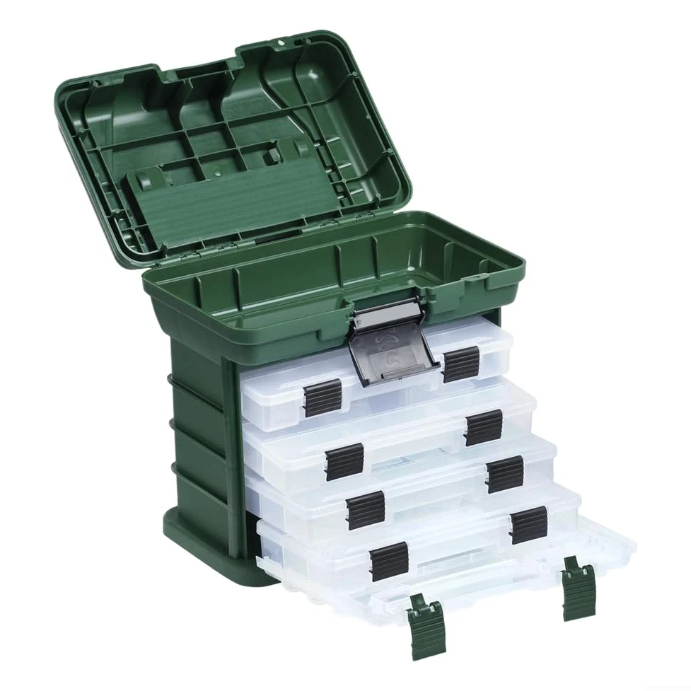 Caja de aparejos de pesca, organizador portátil multicapa con sello impermeable para señuelos, ganchos, herramientas, para estuche de almacenamiento de polipropileno de larga duración con asa