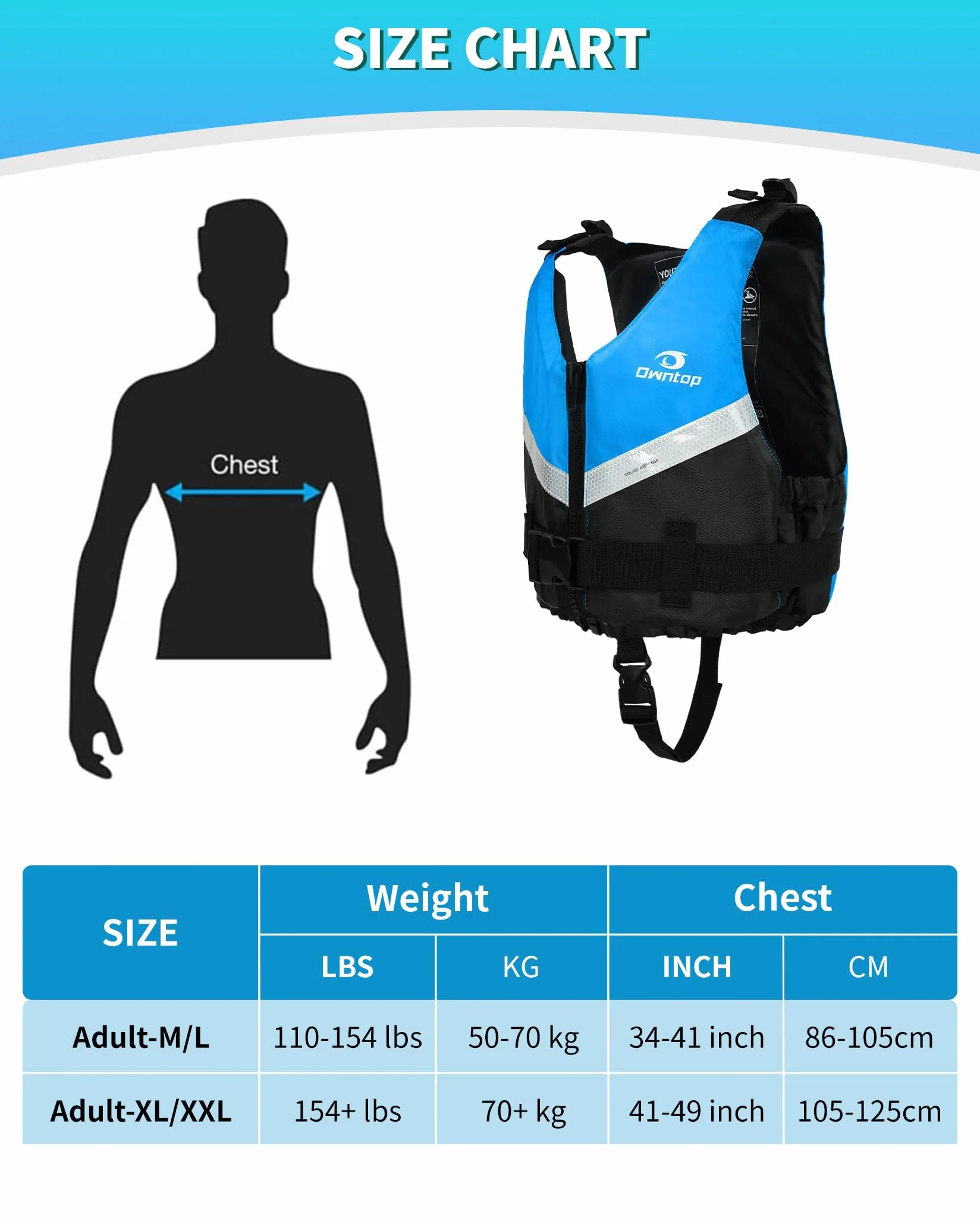 Owntop Ayuda a la Flotabilidad para Adultos, Chaleco de Natación Ligero, Chaleco de Flotabilidad Ajustable con Correa de Entrepiema para Kayak, Pesca y Paddle Surf