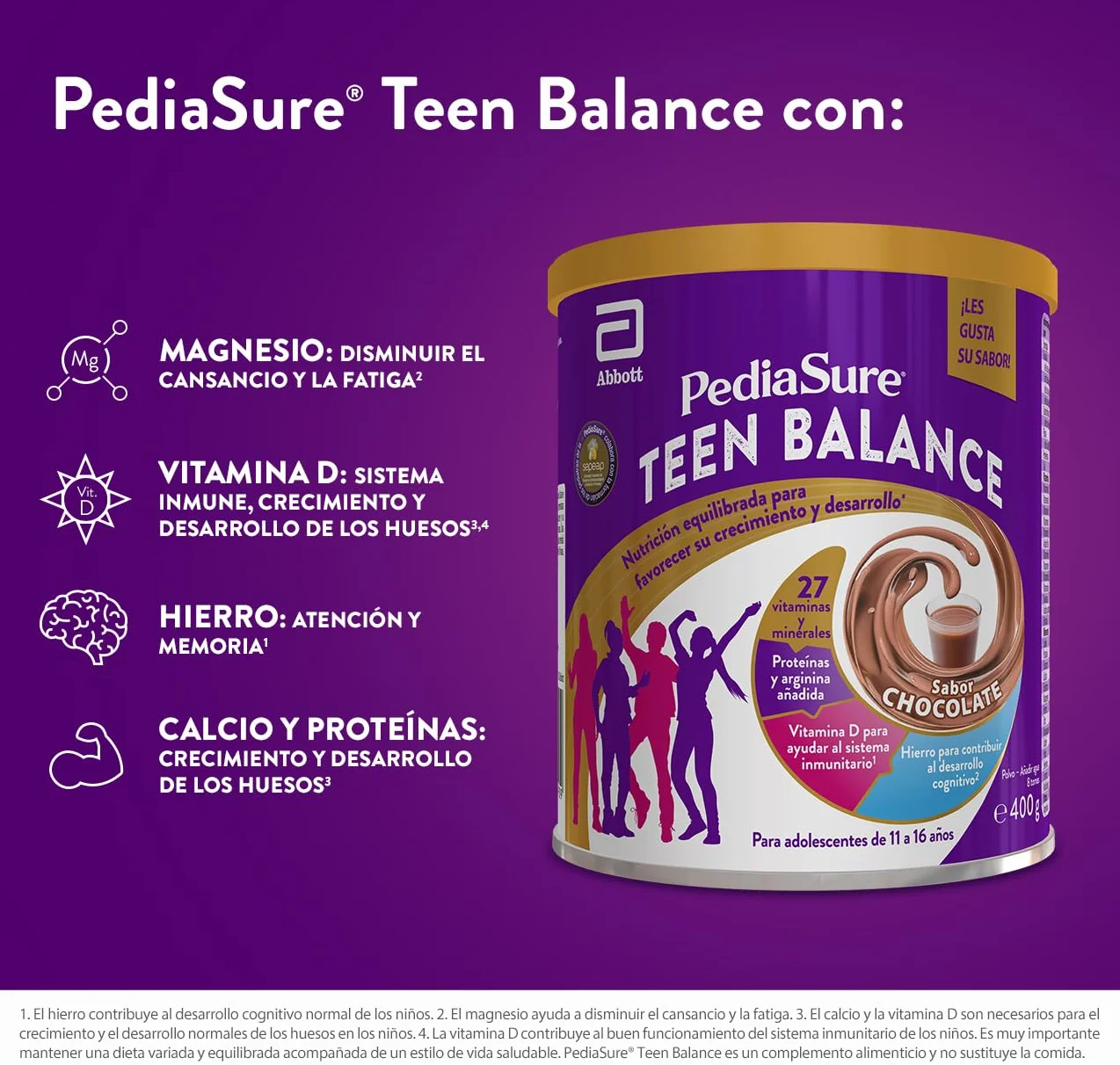PediaSure Teen Balance Chocolate 400 g Complemento Alimenticio con Magnesio Hierro Vitamina D