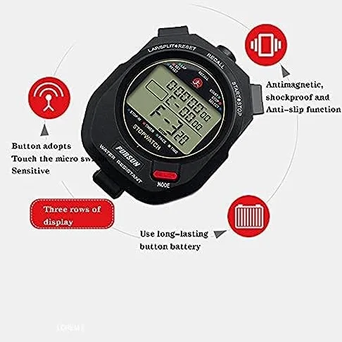 Cronómetro digital con memoria dividida de 100 grados, alarma de calendario y modo de ritmo, pantalla extra grande resistente al agua, a prueba de golpes, para entrenadores, incluye batería