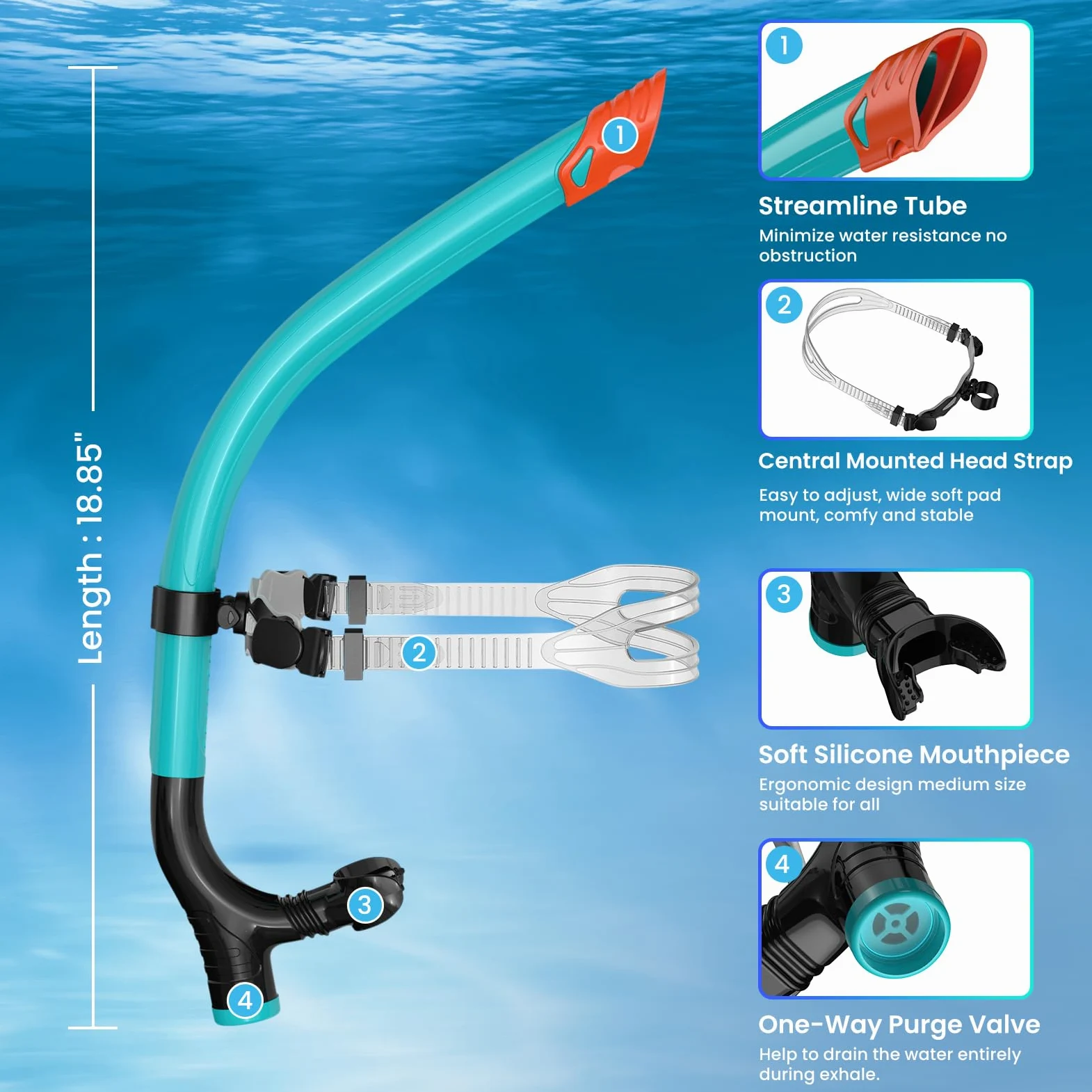Snorkel Lap Natación Nadador Entrenamiento Buceo Snorkeling para Piscina Aguas Abiertas, Verde