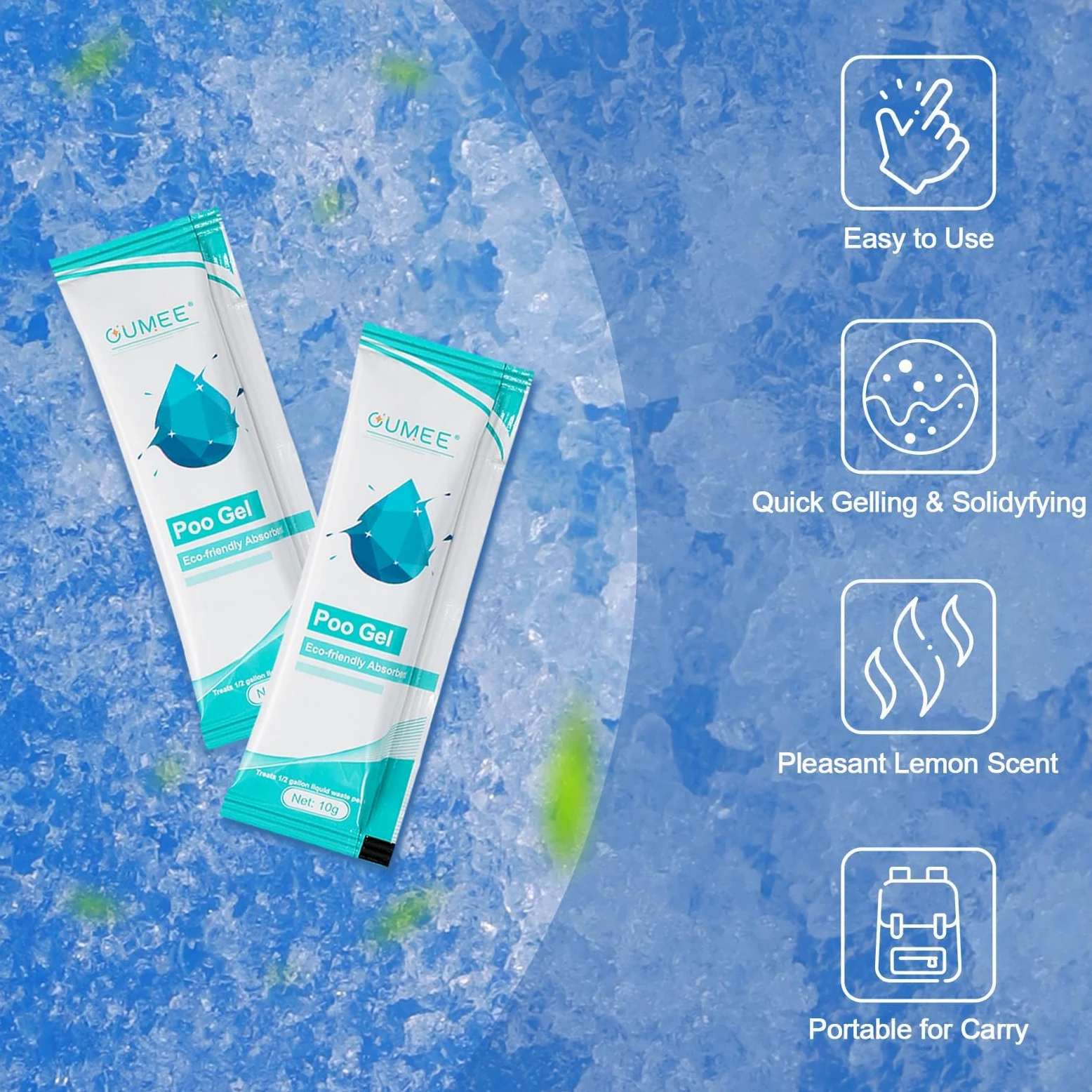 Gel de caca para inodoro portátil, polvo de inodoro de camping para bolsas de orinal, gel absorbente ecológico, paquetes de gel de inodoro portátiles para suministros de campamento al aire libre (50)