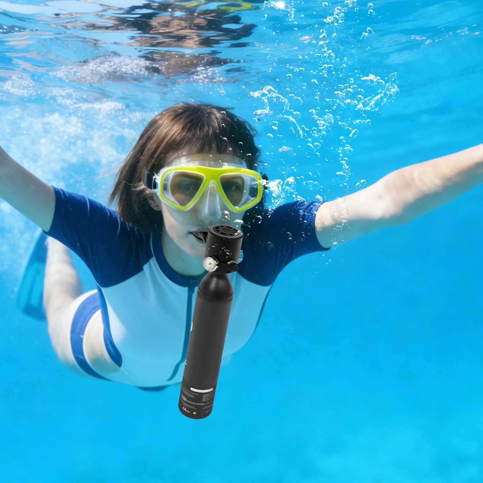 Mini botella de buceo de 0,5 l, pequeña botella de oxígeno sumergible con bomba de mano de alta presión, botella de buceo portátil, reutilizable, para esnórquel, rescate de agua, ayuda respiratoria de