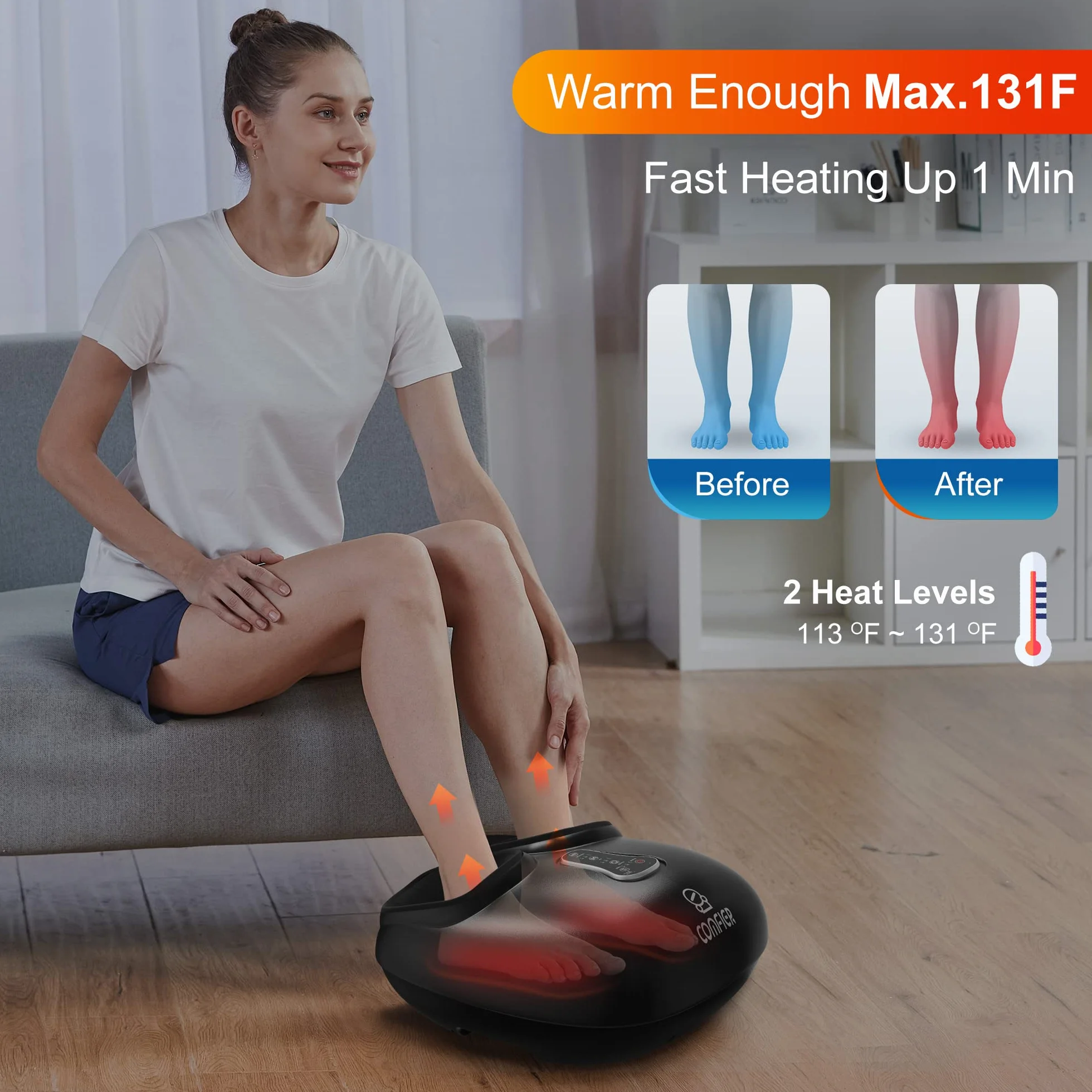 Comfier Shiatsu Masajeador Eléctrico de Pies con Calor, Rodillos y Compresión de Aire