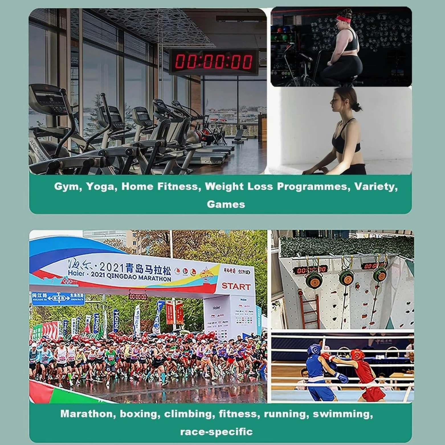 Temporizador de competición de 6 dígitos, reloj de pared LED digital, cronómetro y temporizador de intervalos para entrenamiento de fitness y eventos deportivos