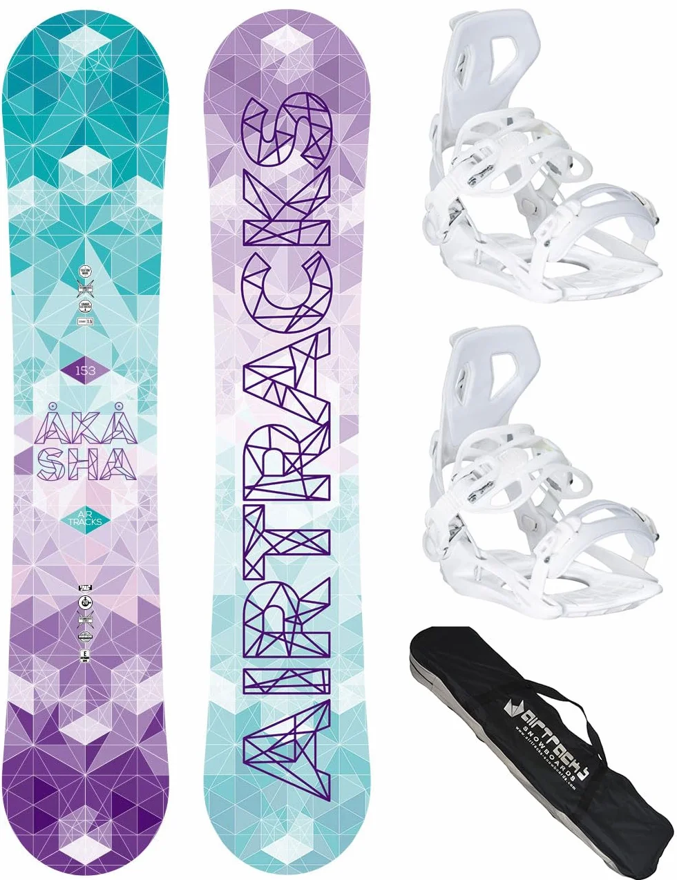 AIRTRACKS Snowboard Set (Paquete Completo) Tabla Akasha Mujer+Fijaciones Master FASTEC W+Bag/Nuevo