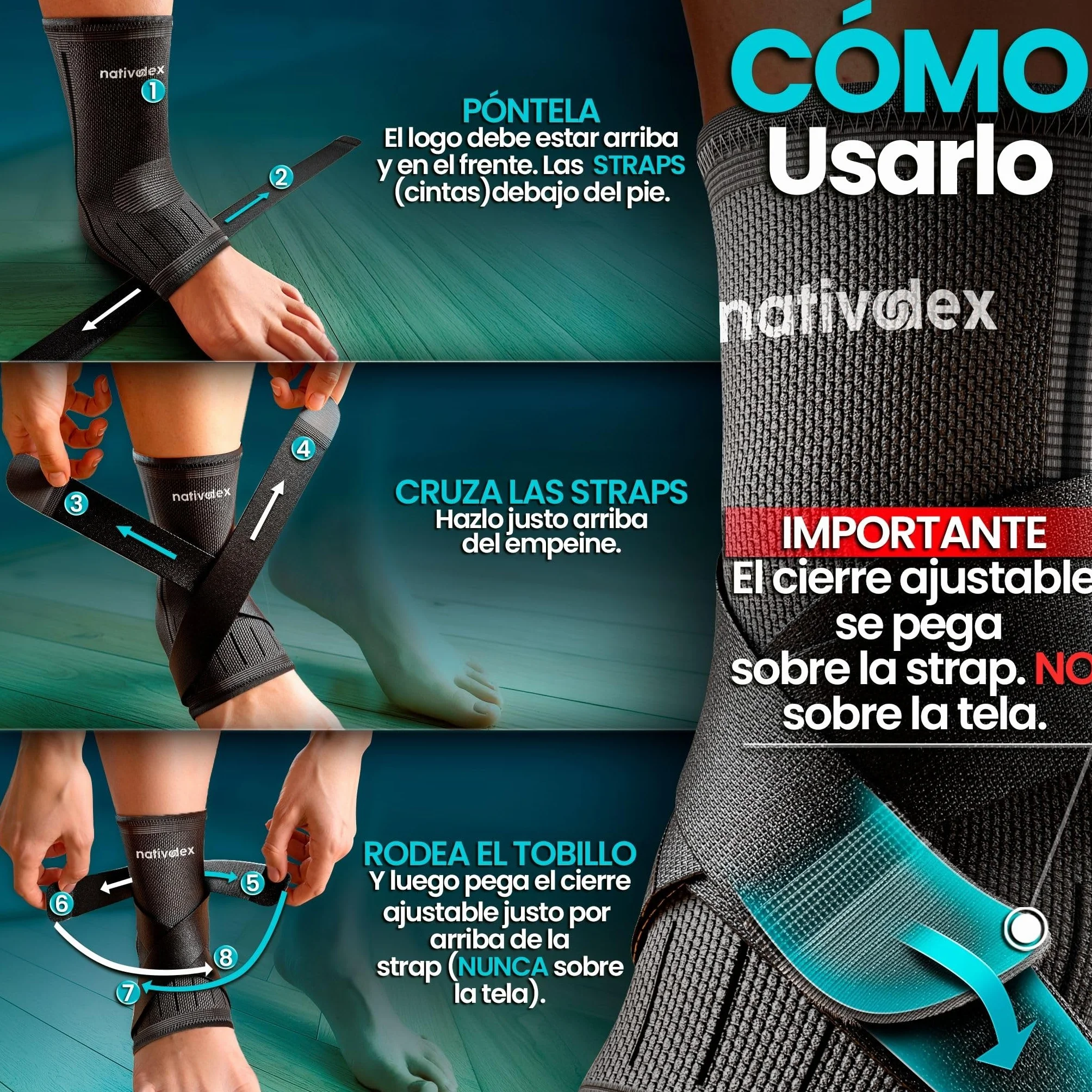 NativoDex Tobillera Deportiva con Ajuste Personalizado para Estabilizar y Prevenir Torceduras, Soporte y Compresión para Ambos Pies