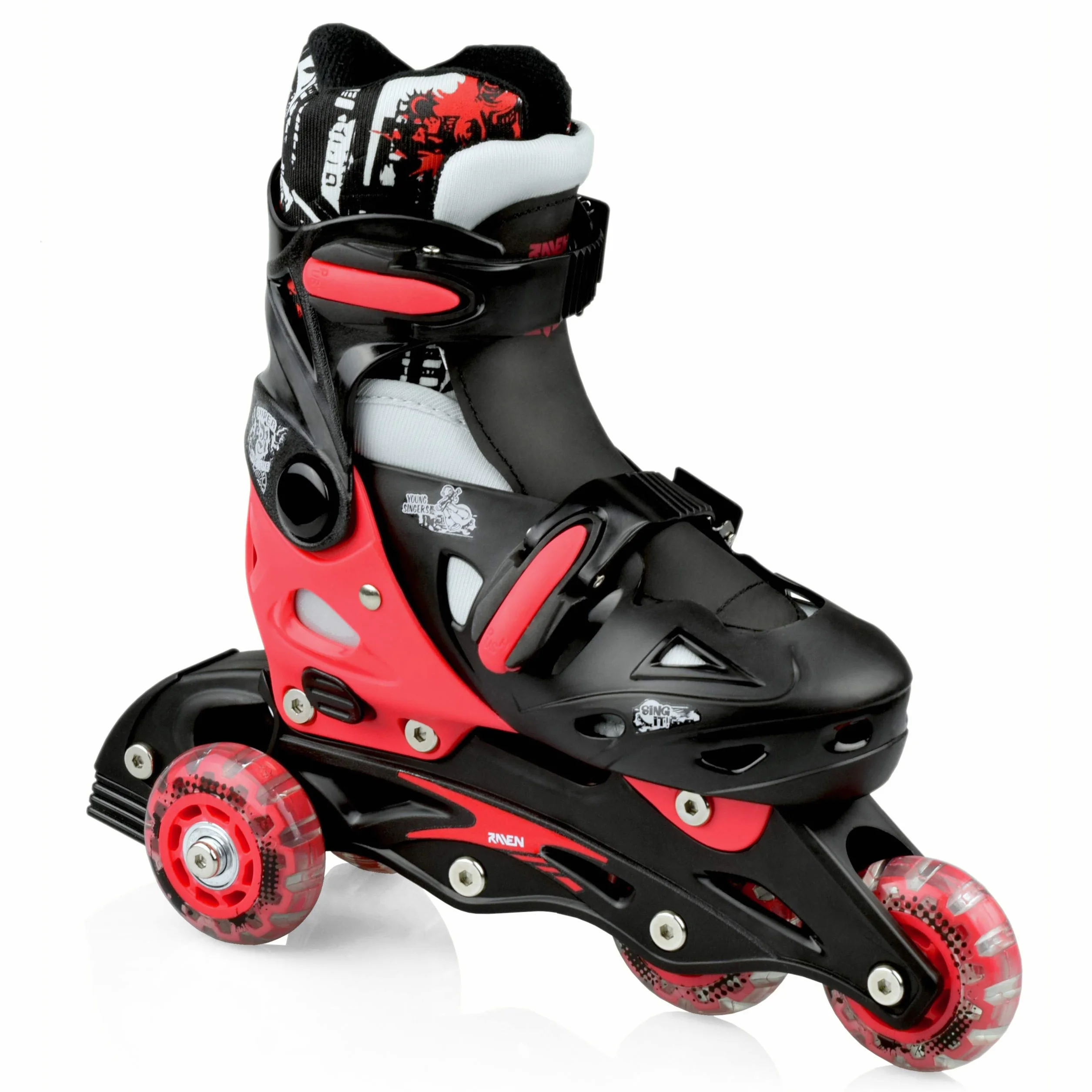 Patines en línea Singer Ajustables 3 en 1, Intercambiables Negro/Rojo